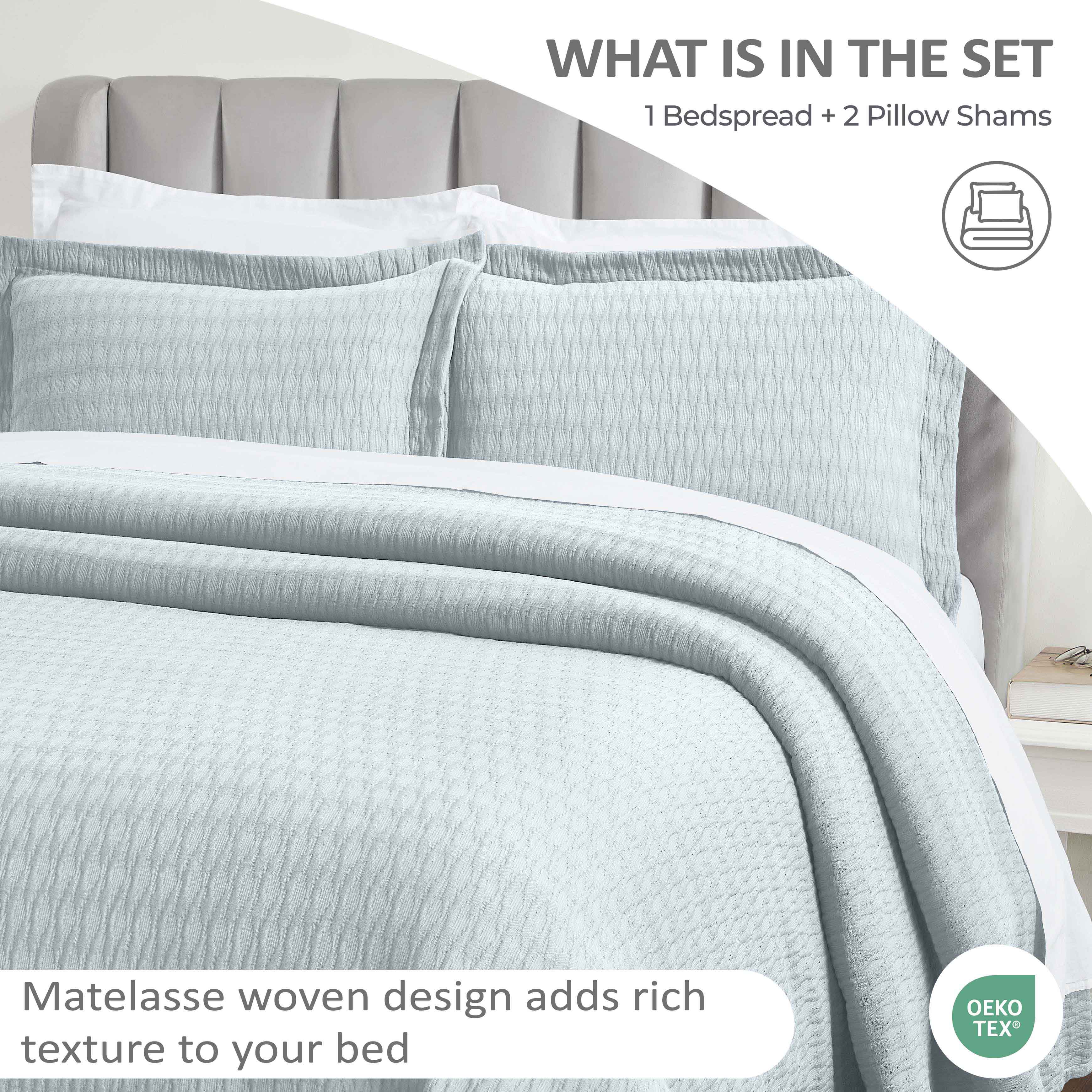 Calvert Cotton Medium Weight Geometric Matelasse Bedspread Set - Queen Size Luxury Bedding for Modern Bedrooms | Perfect for Master Bedroom, Guest Room & Dorm Decor