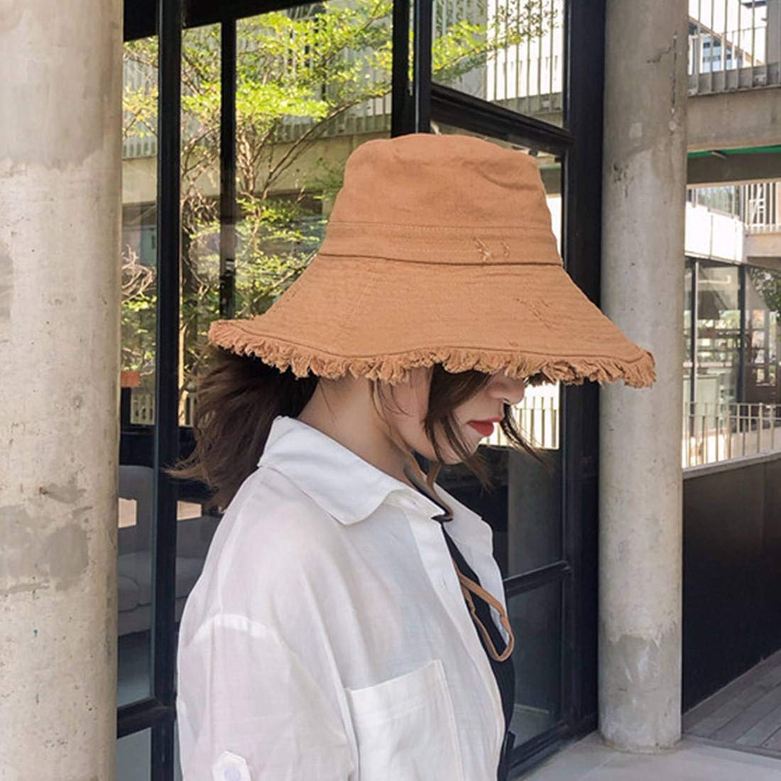 Stylish Women's Frayed Edge Bucket Hat - Cotton Wide Brim Floppy Sun Hat for Summer Beach Vacations & Outdoor Activities | Perfect for Pool Parties, Music Festivals, and Seaside Getaways