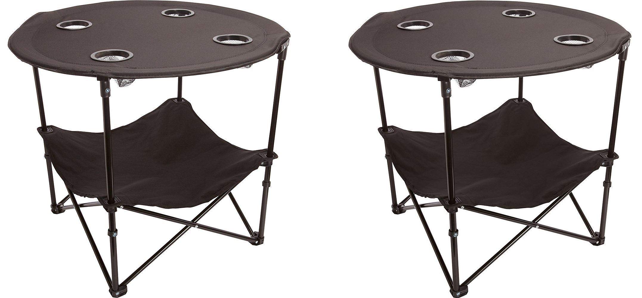 Preferred Nation Folding Table - Portable Camping Table with Metal Frame & 4 Mesh Cup Holders, Compact Design with Carry Case - Perfect for Outdoor Picnics, Tailgating, Beach Parties & Backyard BBQs (2-Pack, Black)
