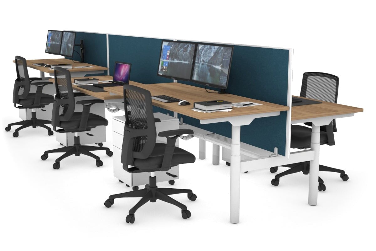 Flexi Premium Height Adjustable 6-Person H Bench Workstation - White Frame [1400L x 700W] - Ideal for Office, Coworking Spaces & Home Offices