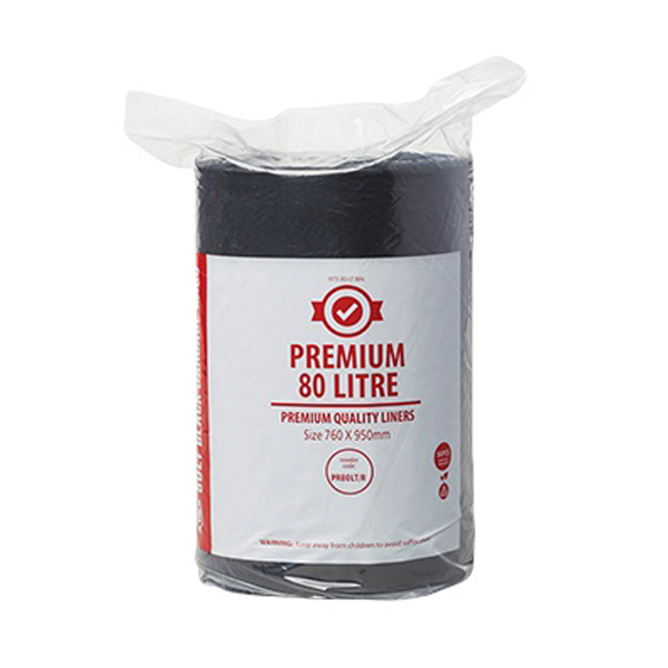 Premium Heavy Duty 80Lt Black Trash Bags on a Roll - Extra Thick Garbage Bags for Kitchen, Office & Outdoor Use