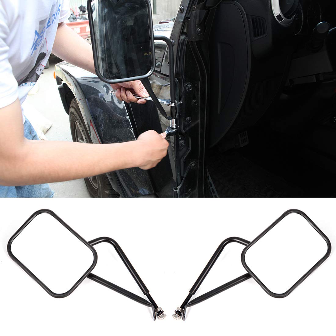 2 PCS Rectangular Reversing Side View Mirrors for Jeep Wrangler JK 2007-2017 - Car Door Off-Road Accessories for Enhanced Safety & Parking Assistance | Perfect for Off-Roading, Tight Parking & Blind Spot Visibility