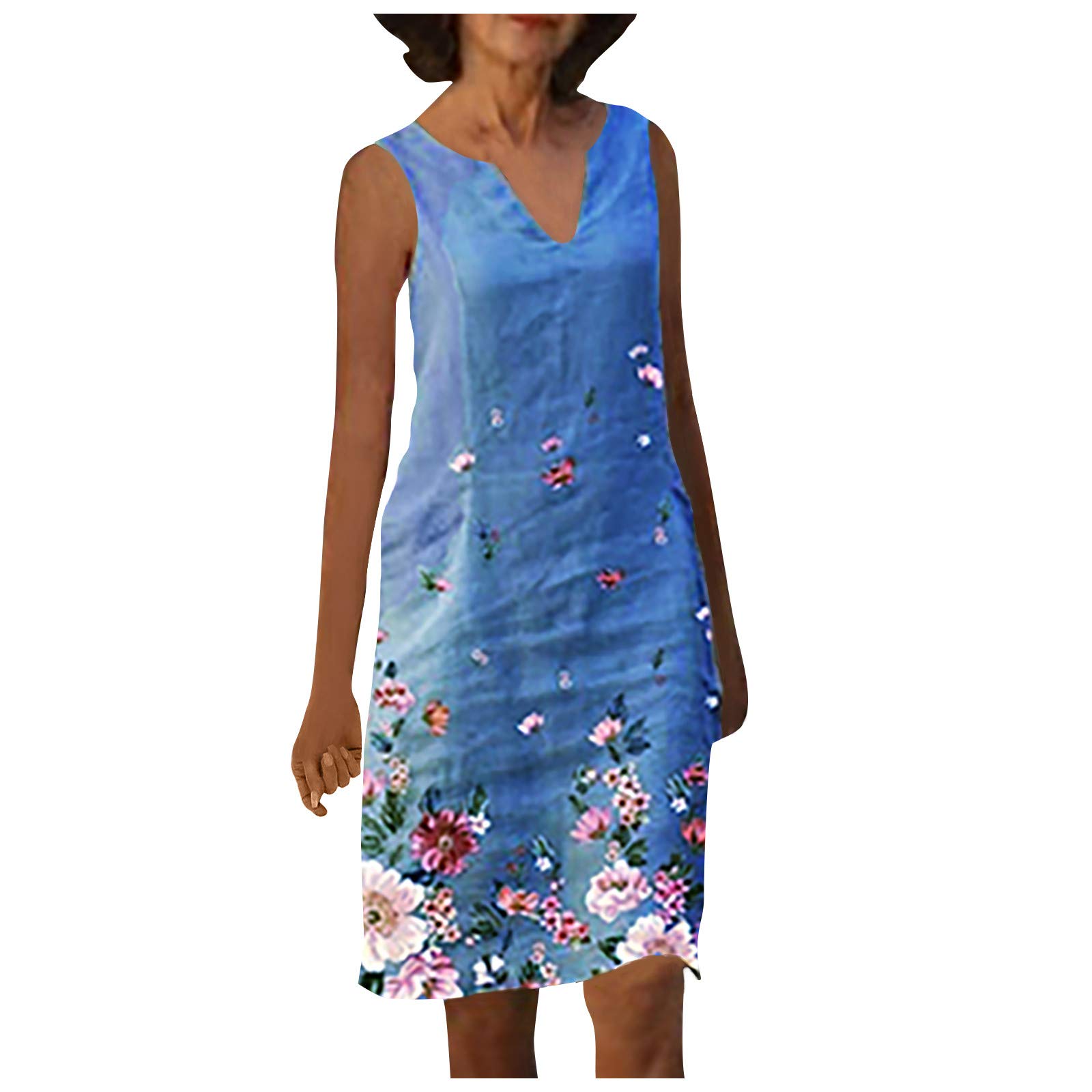 JOAU Women's Casual Sleeveless Linen Summer Dress - Floral Print Lightweight Loose Shift Beach Dress for Women | Perfect for Vacation, Beach Outings & Summer Parties