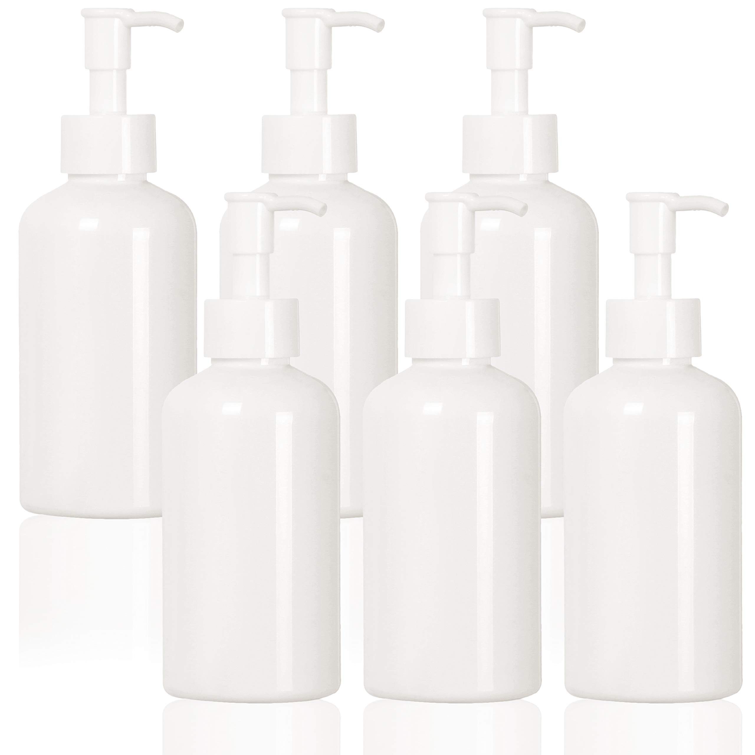 Youngever 6 Pack 8oz Refillable Plastic Pump Bottles with Travel Lock - White | Leak-Proof Cosmetic & Travel Containers for Lotion, Shampoo, Soap Dispensers | Perfect for Home, Gym, Travel & Salon Use