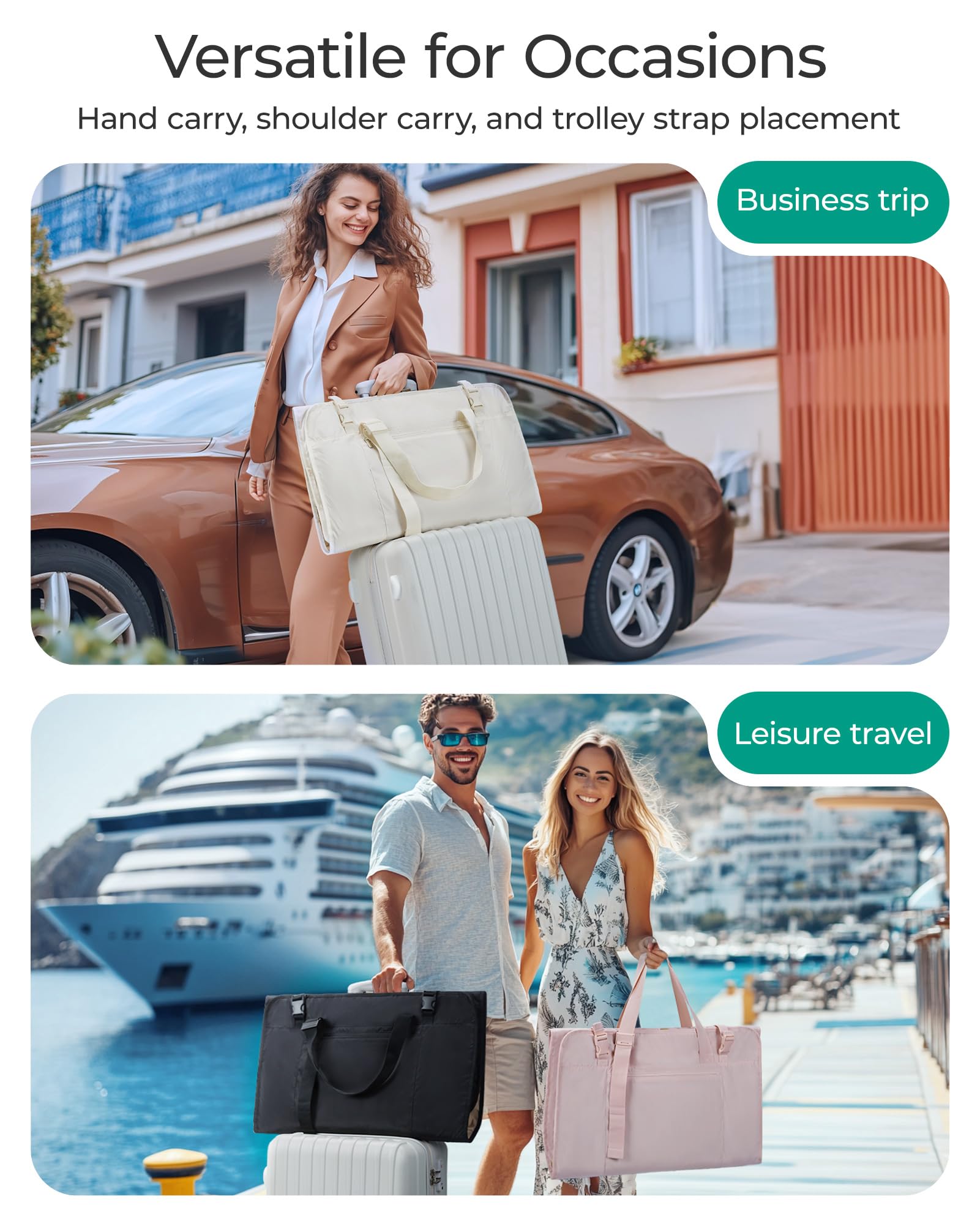 BAGSMART Convertible Fluffy Travel Garment Bag for Women & Men - Foldable Weekender Carry-On Suit Carrier for Hanging Clothes, Dresses, Coats & Shirts | Perfect for Business Trips, Weddings & Vacation Packing