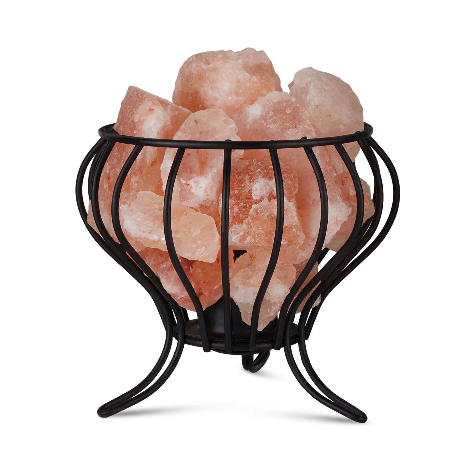 12V 12W Himalayan Pink Salt Lamp with Bud Iron Basket - Natural Rock Crystal Night Light with On/Off Switch for Bedroom, Yoga Studio & Meditation Room Decor
