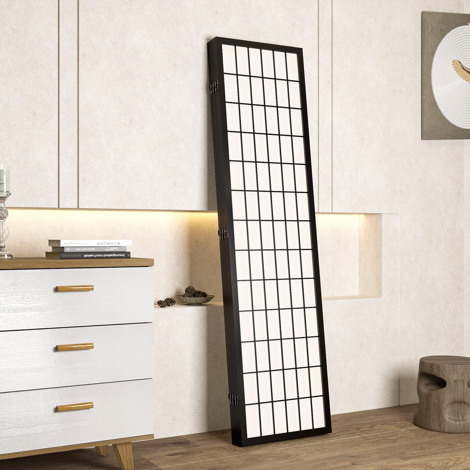 6 Panel Shoji Screen - Japanese Style Room Divider & Folding Privacy Screen - 66.9 Inch Black Assembly-Free Partition for Living Room, Bedroom, Office - Perfect for Home Decor, Zen Spaces & Room Separation