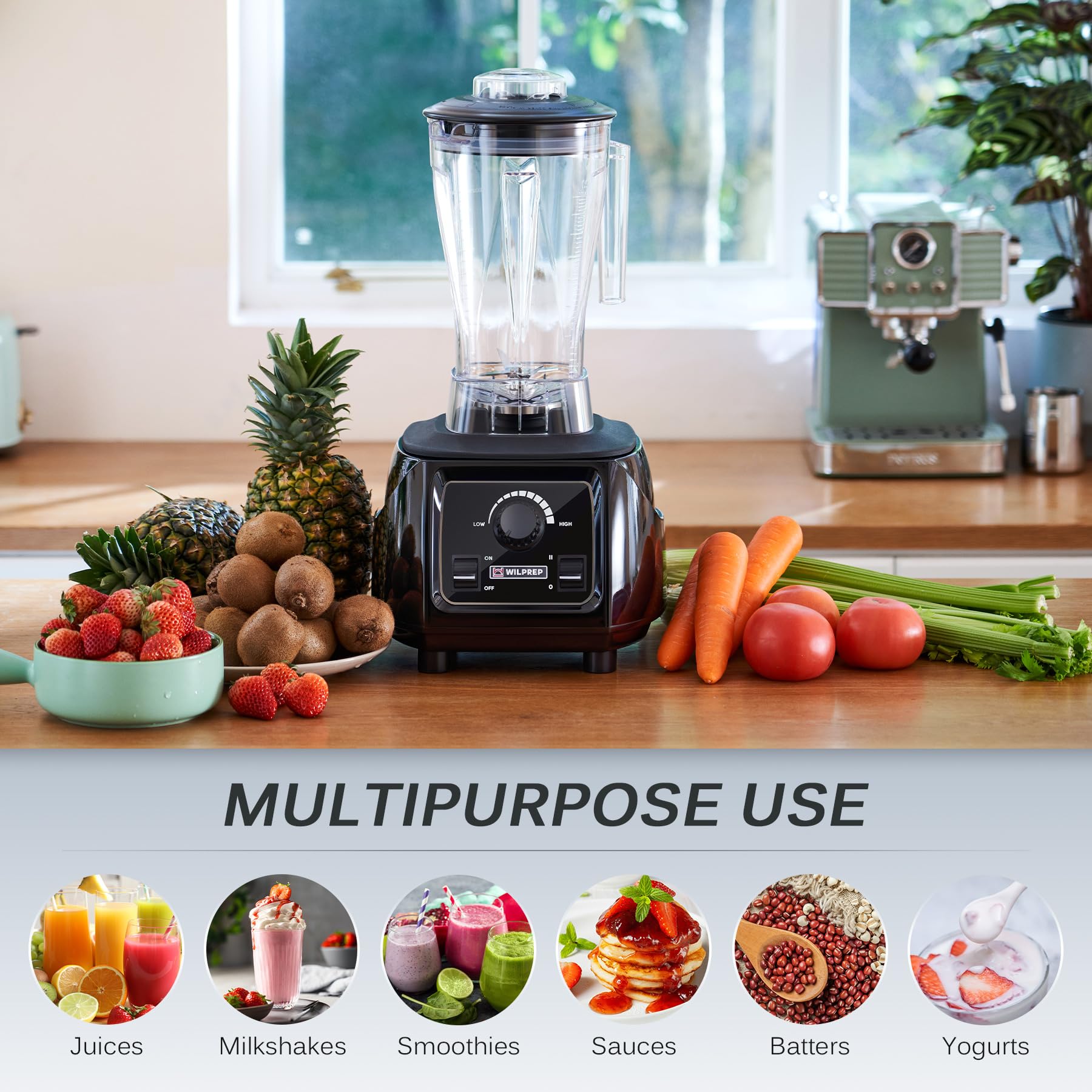 **2 HP Commercial Blender - Stepless Speed Control & Toggle Switch - 64 fl oz BPA-Free Tritan Jar - Perfect for Smoothies, Shakes & Frozen Drinks - Black - ETL & NSF Certified - Ideal for Restaurants, Cafes & Juice Bars**