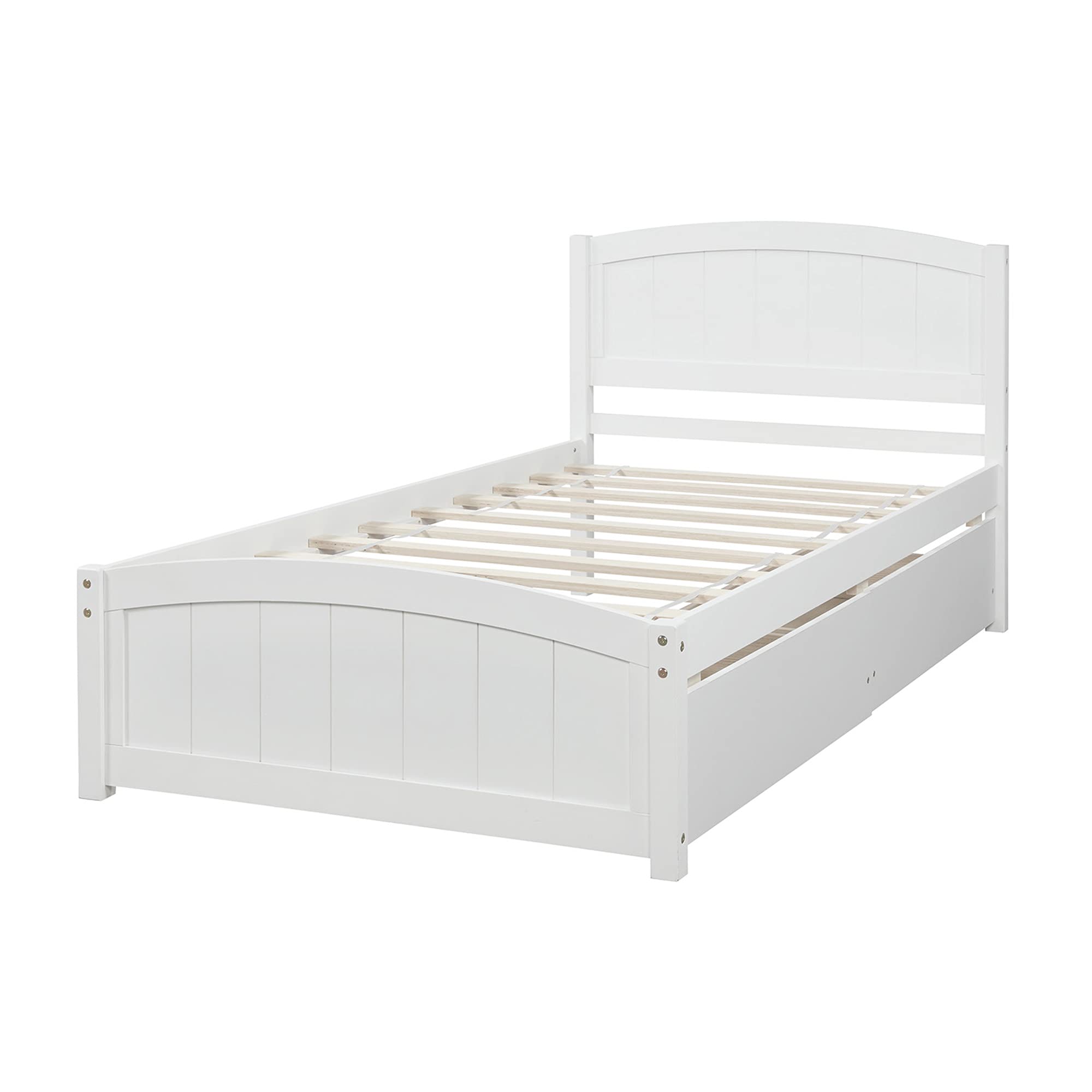 Twin Platform Bed Frame with 2 Storage Drawers - Solid Pine Wood, Space Saving Minimalist Design (White) - Perfect for Small Bedrooms, Kids Rooms & Guest Rooms