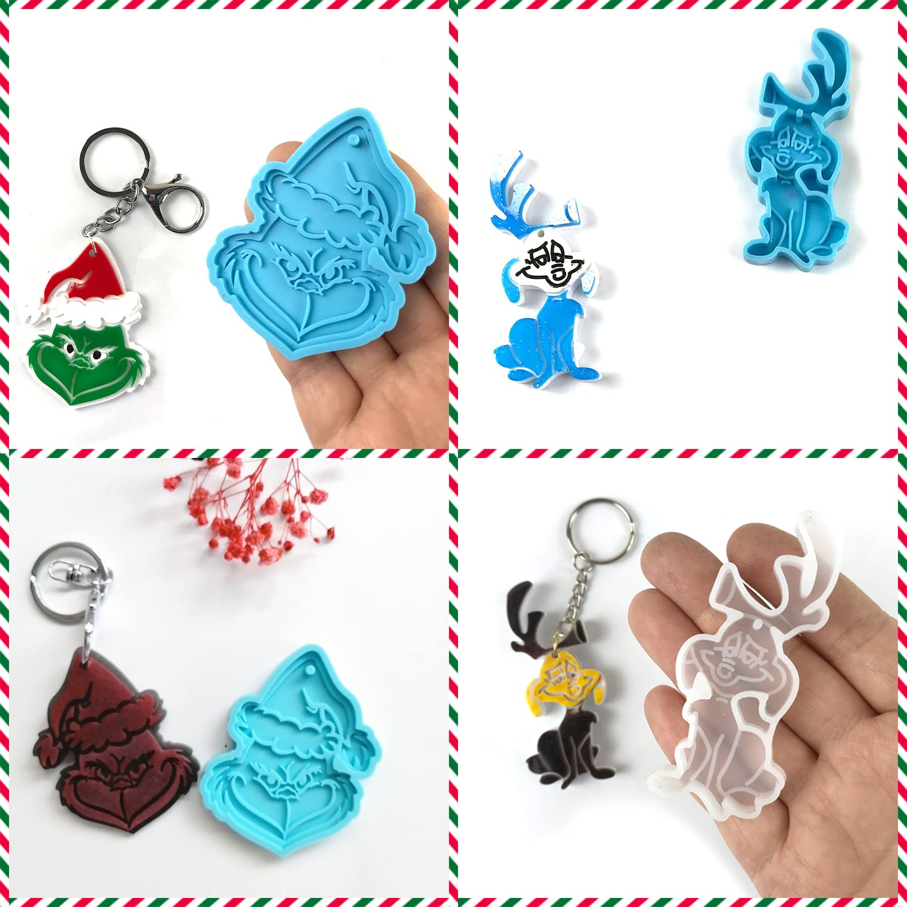 Christmas Ornament Resin Molds - 12-Piece Silicone Casting Molds for DIY Craft, Keychain & Pendant Making - Reusable Baking Molds for Holiday Decorations & Handmade Gifts