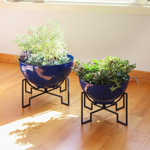 Jane Planters with Steel Patina Bowls - Modern Indoor/Outdoor Flower Pots for Home, Office & Garden Decor | Perfect for Succulents, Herbs & Small Plants