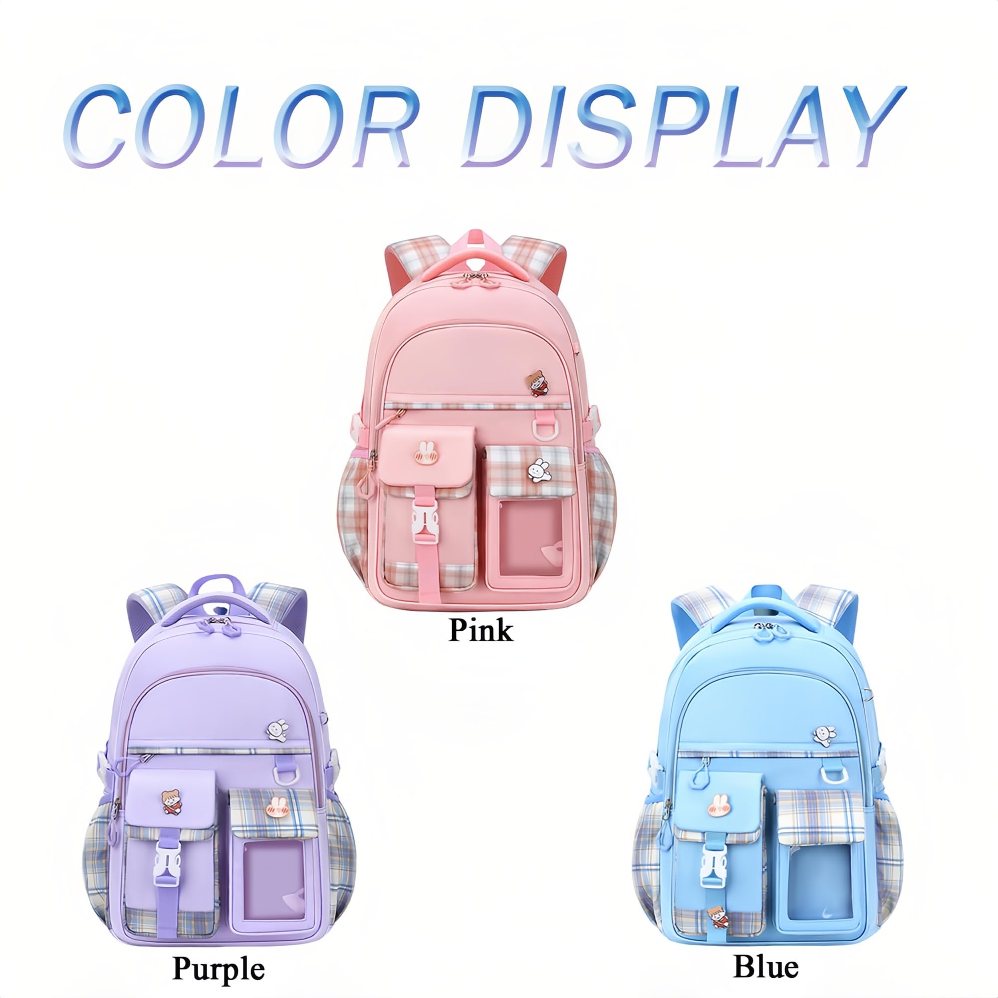**Cute Gradient Girls School Backpack for Elementary & Teen Students - Multi-Compartment Bookbag for School, Travel & Daily Use**