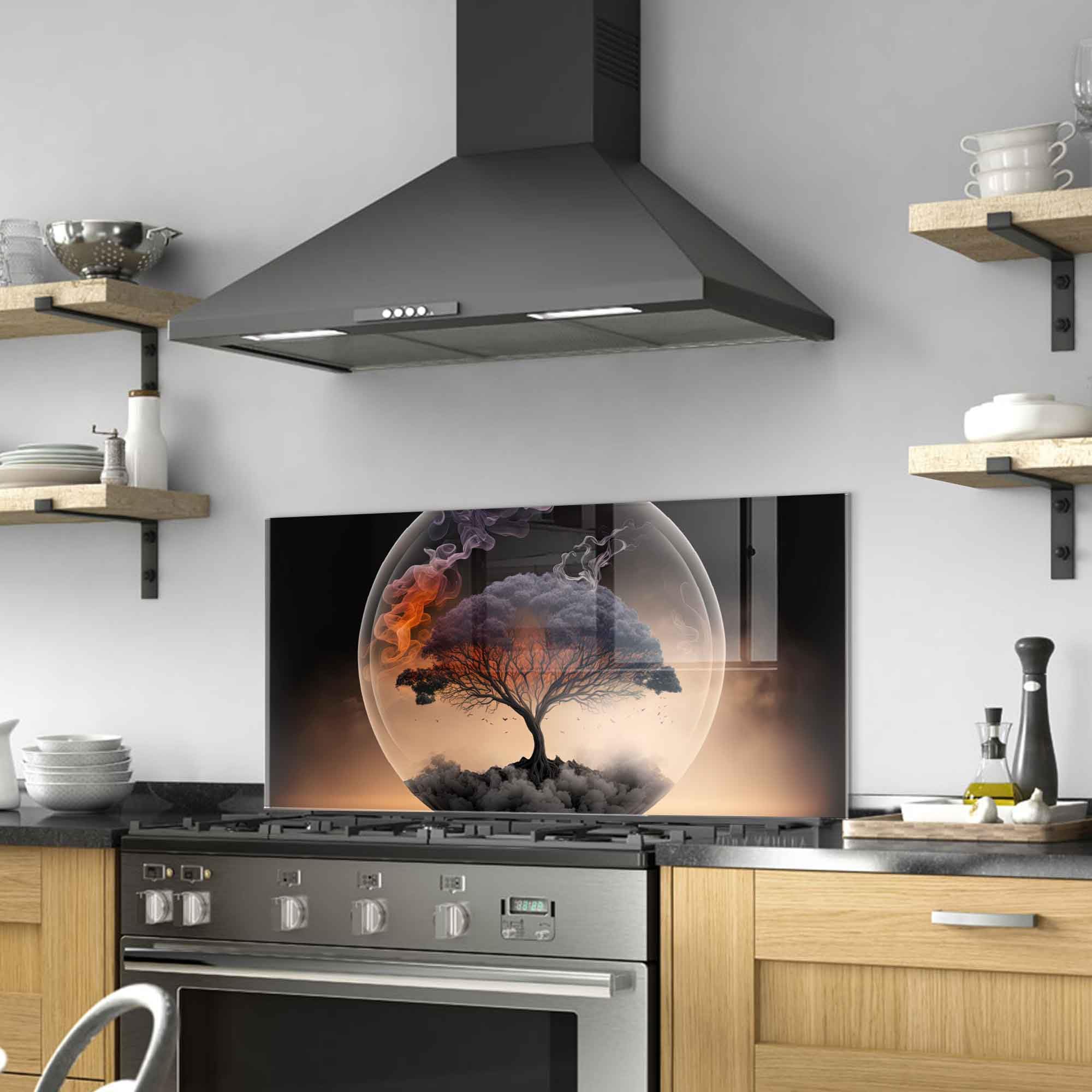 Tempered Glass Kitchen Backsplash - 30x14 Inch Heat-Resistant Stove Top Cover & Splash Guard, Durable Cutting Board & Wall Decor for Modern Home Kitchens | Perfect for Cooking, Food Prep & Stylish Interior Design