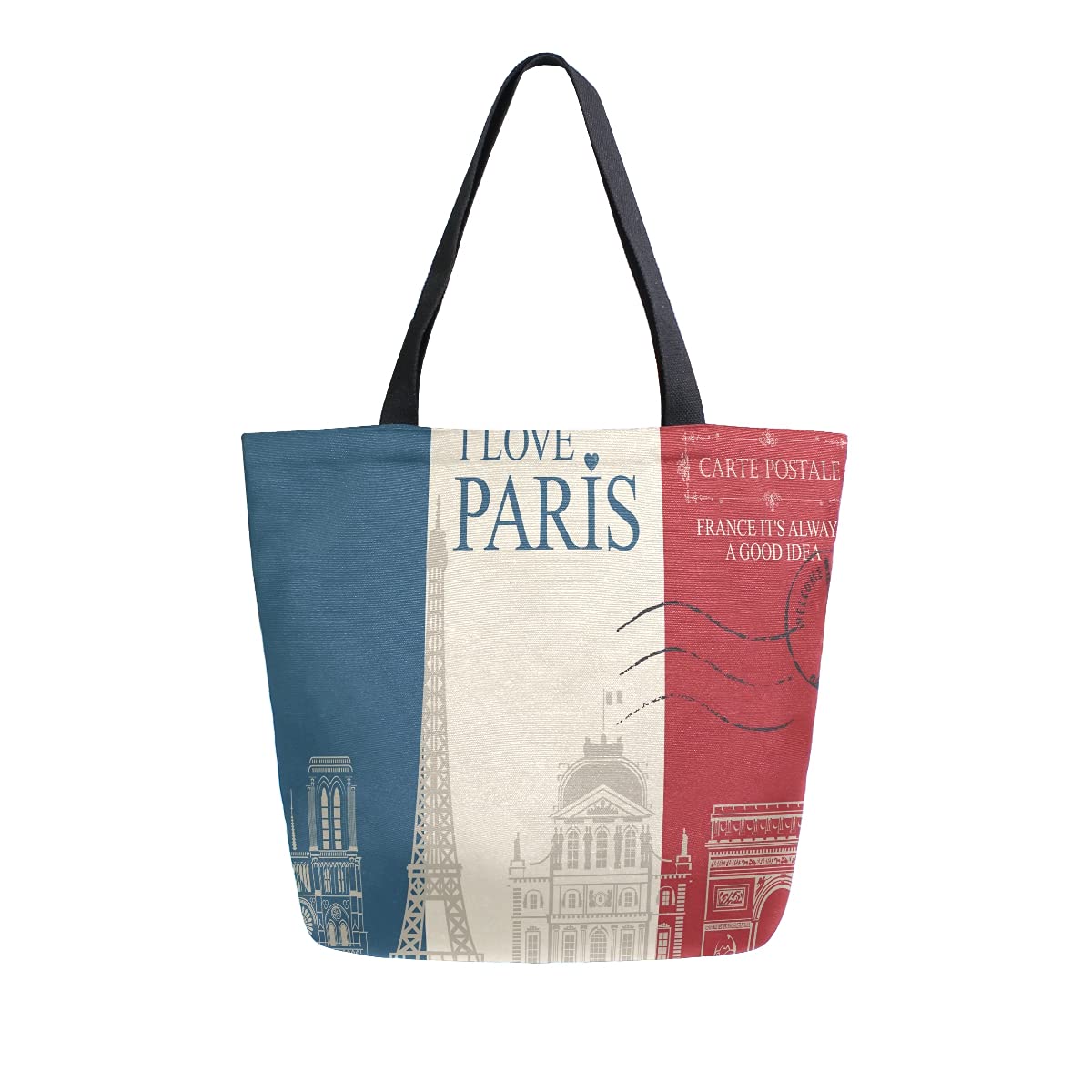 TropicalLife Large Canvas Tote Bag with France Flag & Paris Tower Print - Reusable Shopping Grocery Bag for Women, Durable Shoulder Purse for Work, School & Travel | Perfect for Daily Commute, Beach Trips & Fashion Accessories
