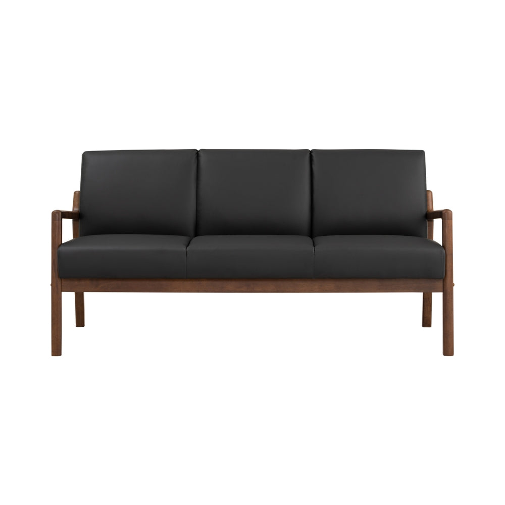 Premium 3-Seater Lounge Sofa in Black & Walnut - Modern Living Room Furniture for Relaxing & Entertaining