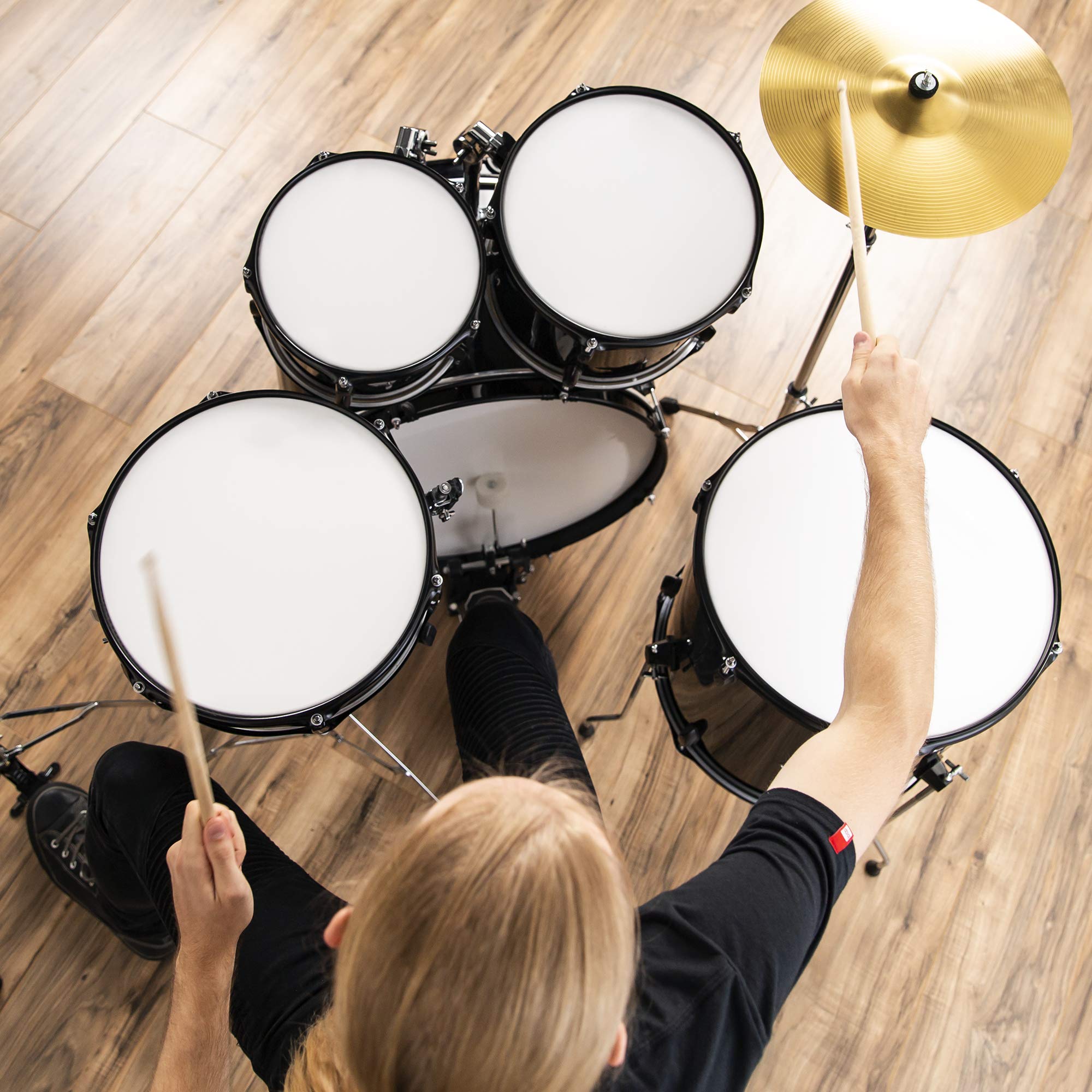 Best Choice Products 5-Piece Full Size Complete Adult Drum Set with Cymbal Stands, Stool, Drum Pedal & Sticks - Professional Black Floor Tom Drum Kit for Home Studio, Live Performances & Music Practice