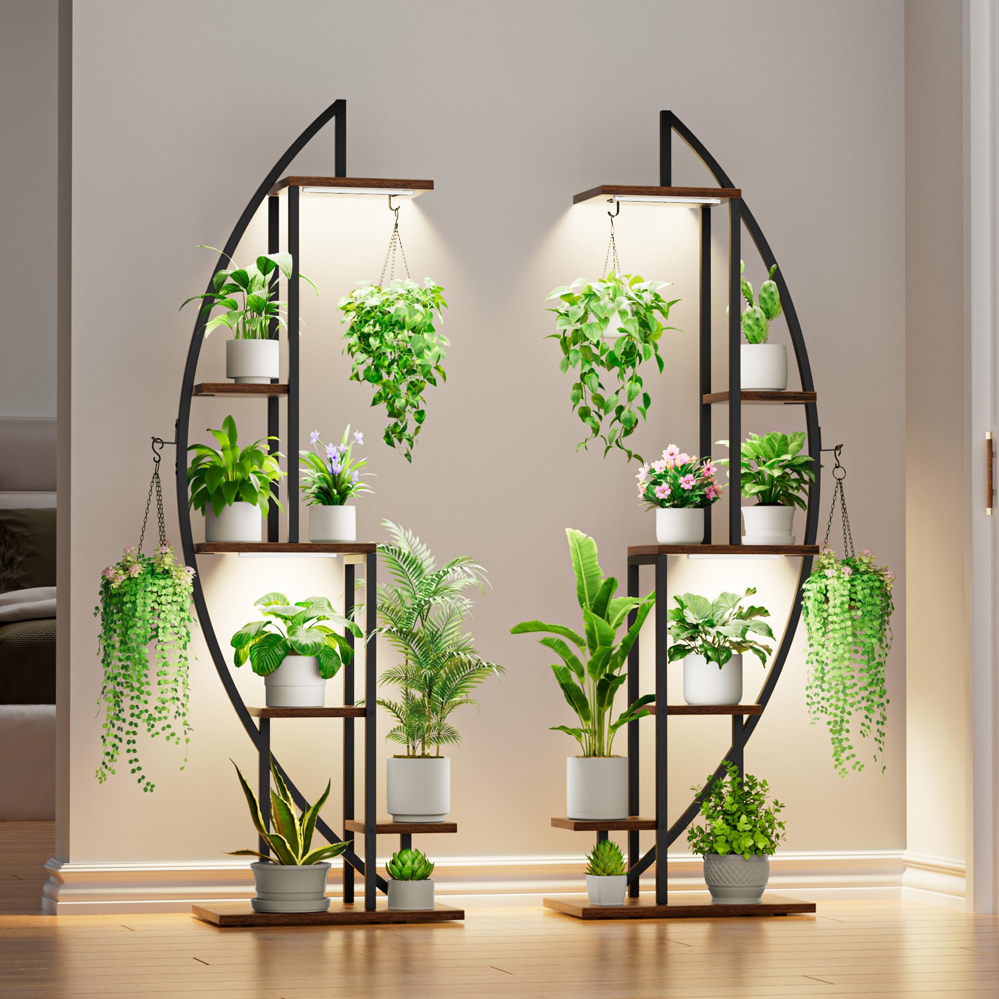 6 Tier Tall Metal Plant Stand with Grow Lights - 63