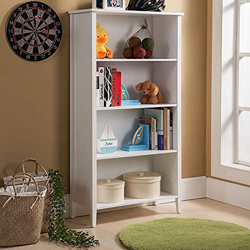 White Finish Wood 4-Shelf Bookcase - Sturdy Storage for Books, Decor & More | Perfect for Living Room, Office & Bedroom Organization