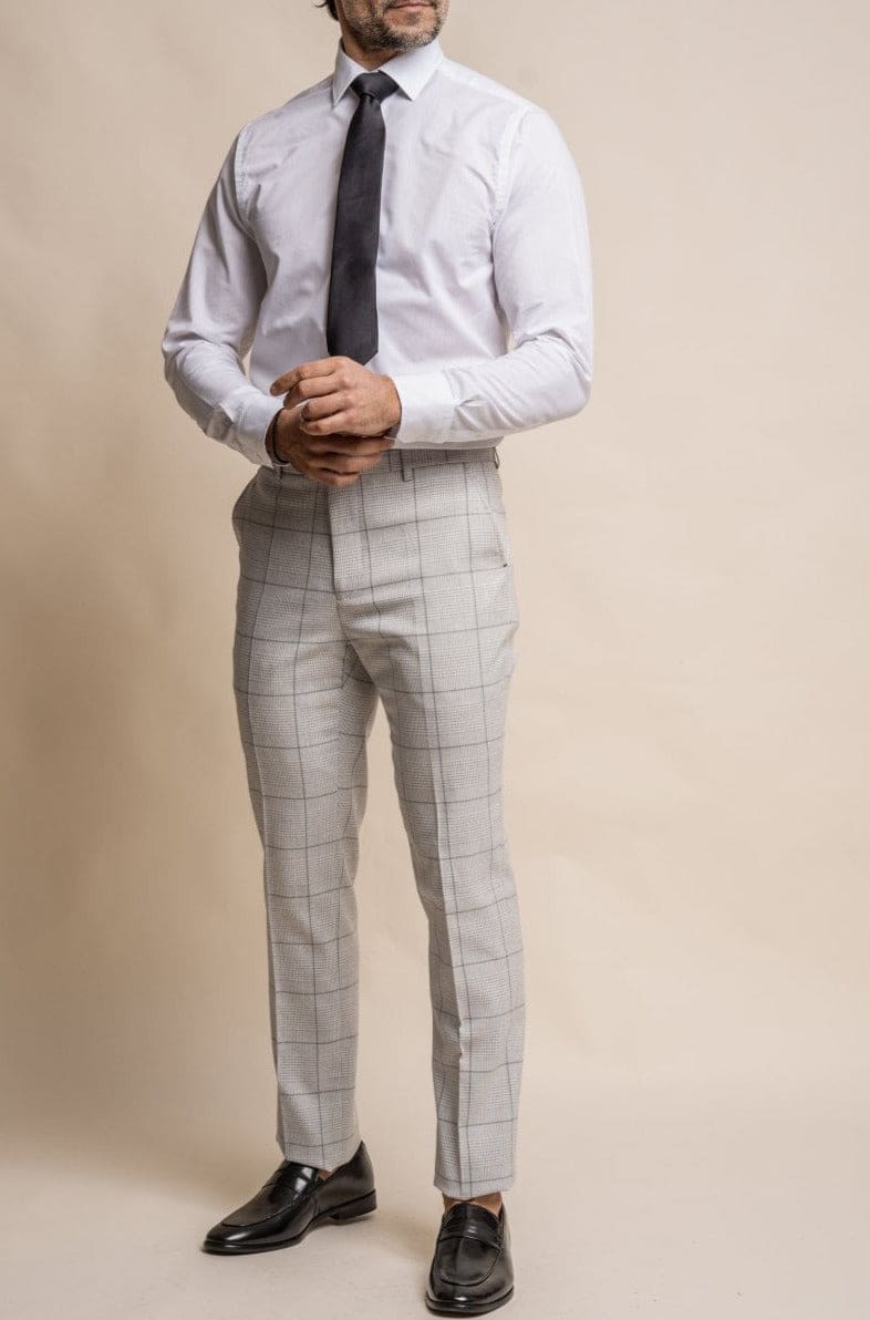 Cavani Radika Light Grey Check Tweed Pants for Women - Classic Office Trousers & Smart Casual Workwear