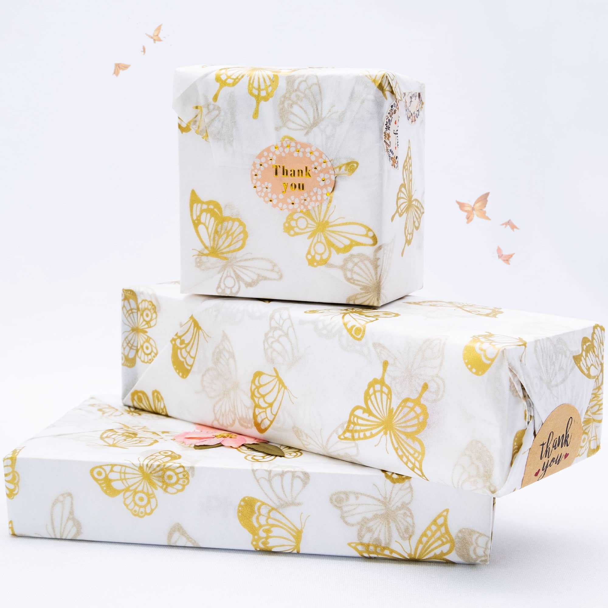 MR FIVE White & Gold Metallic Butterfly Tissue Paper - 30 Sheets (20