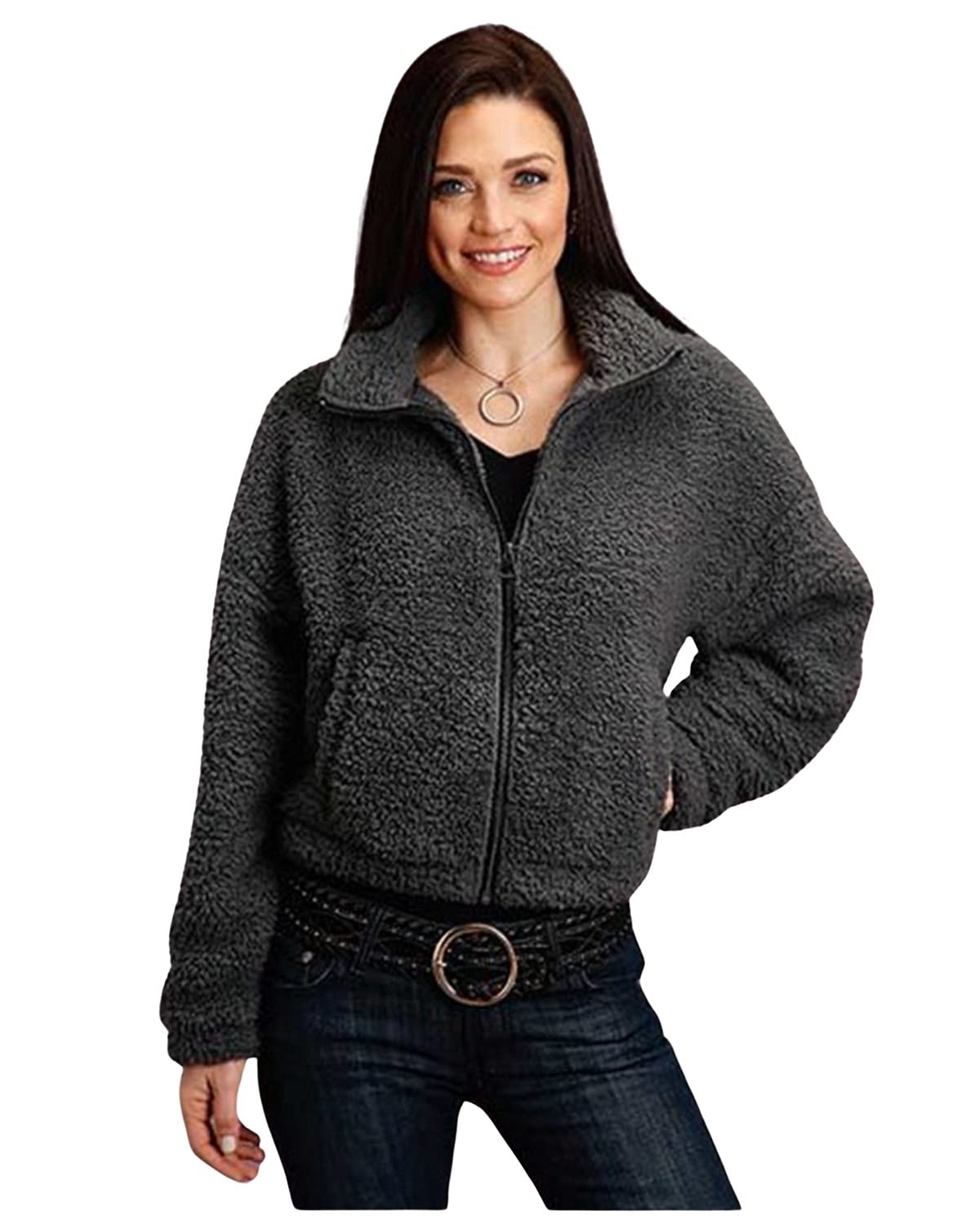 Stetson Women's Charcoal Fuzzy Fleece Jacket - Soft Warm Winter Coat for Outdoor Activities, Small Size | Perfect for Hiking, Camping & Casual Wear