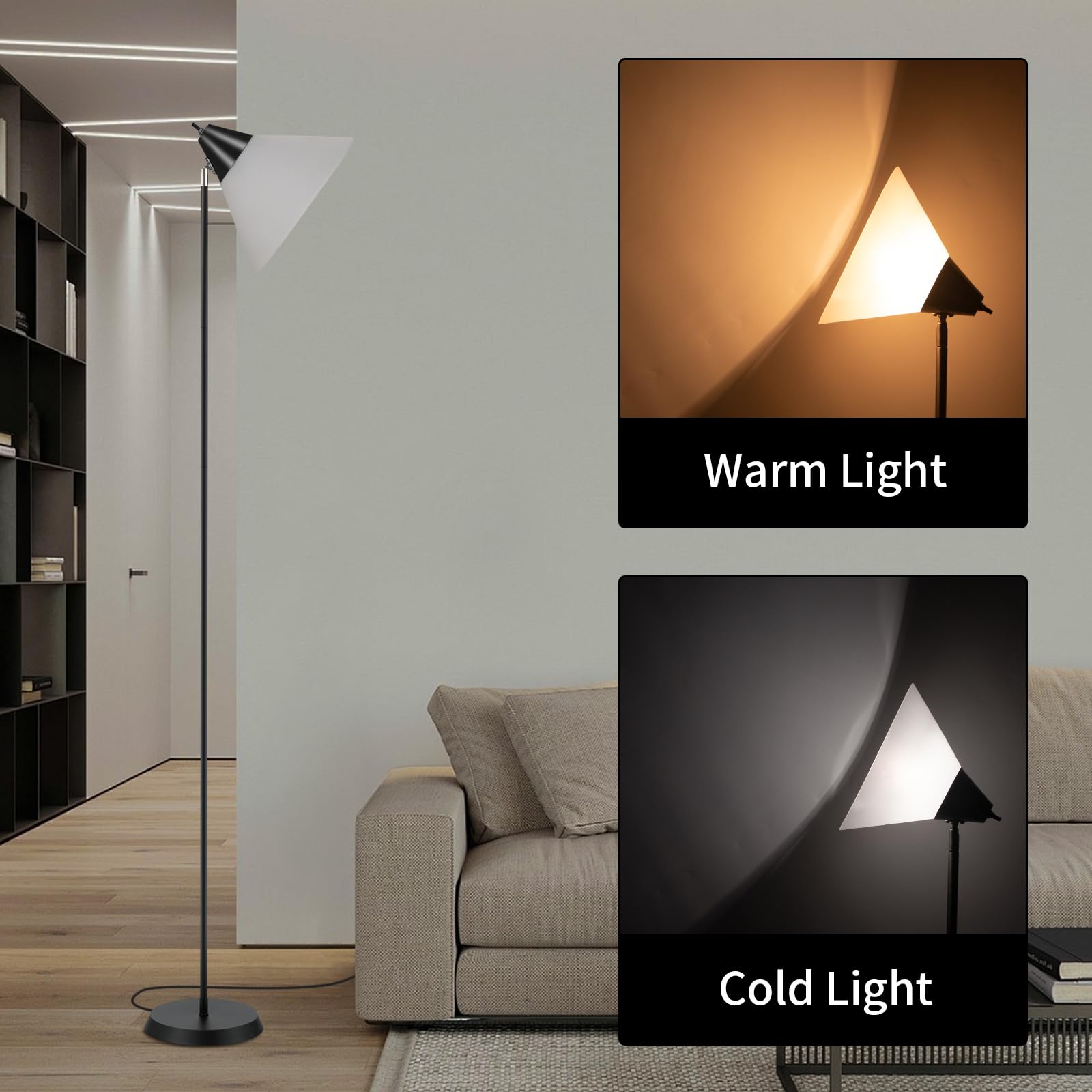 HonoDing Adjustable Floor Lamp with Acrylic Shade - Modern Standing Light for Living Room, Bedroom & Office - Black (Ideal for Reading, Working & Ambient Lighting)