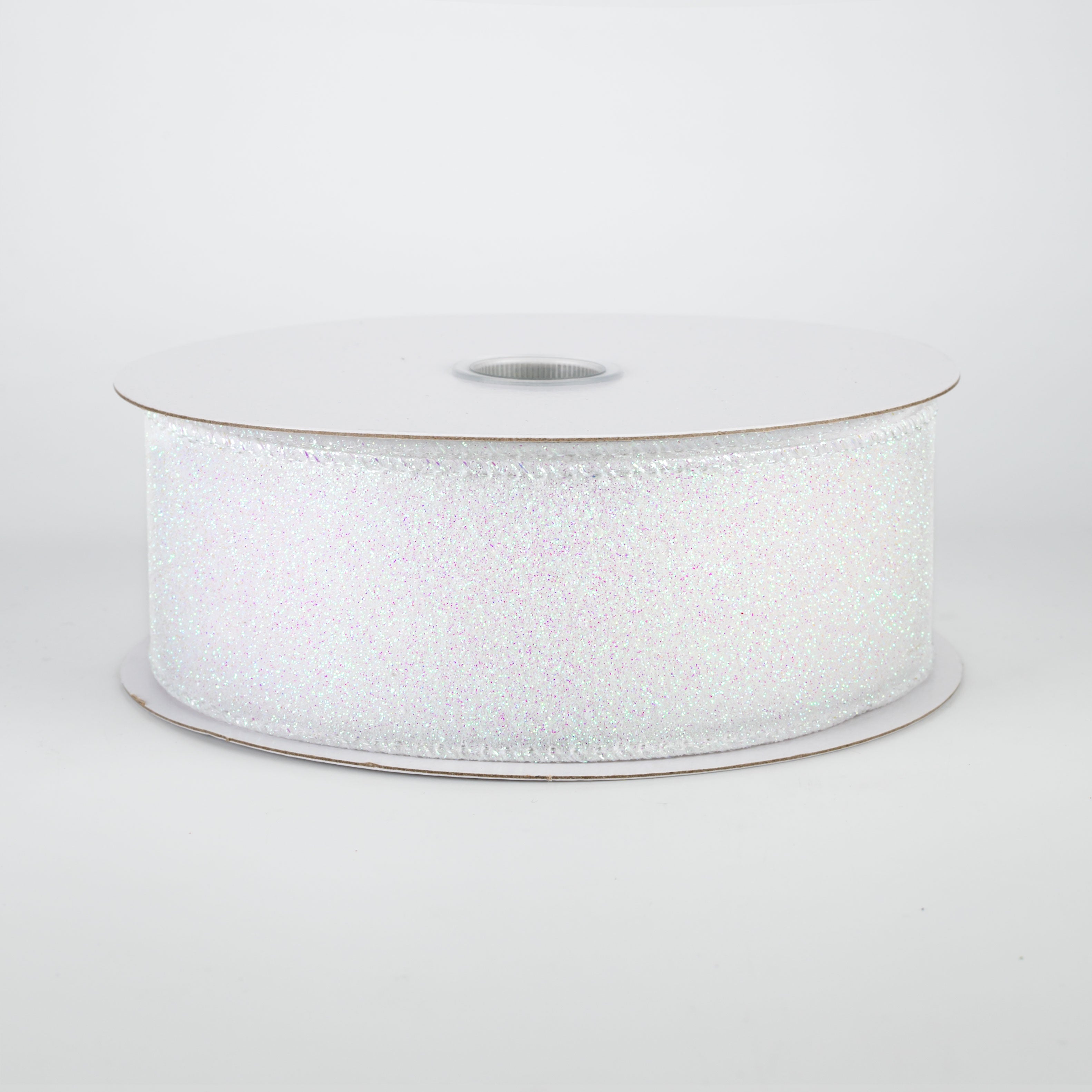 1.5 Inch Wide Lustrous All Flat Glitter Ribbon - Iridescent White (10 Yards) for Gift Wrapping, DIY Crafts, Party Decorations and Scrapbooking