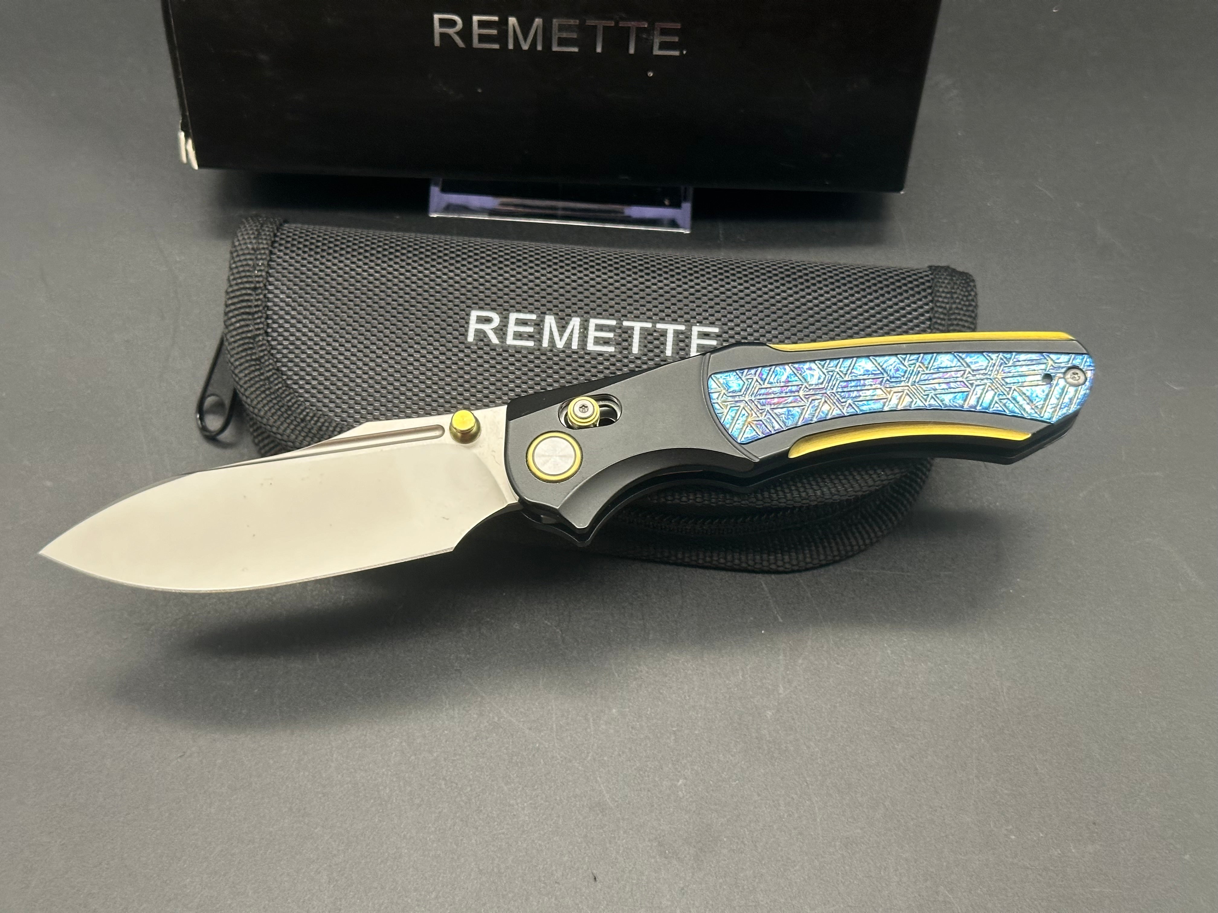 REMETTE Premium Pocket Knife - M390 Pearlescent Blade & Flame Blue Titanium Handle | EDC, Camping, Hiking & Outdoor Survival Gear
