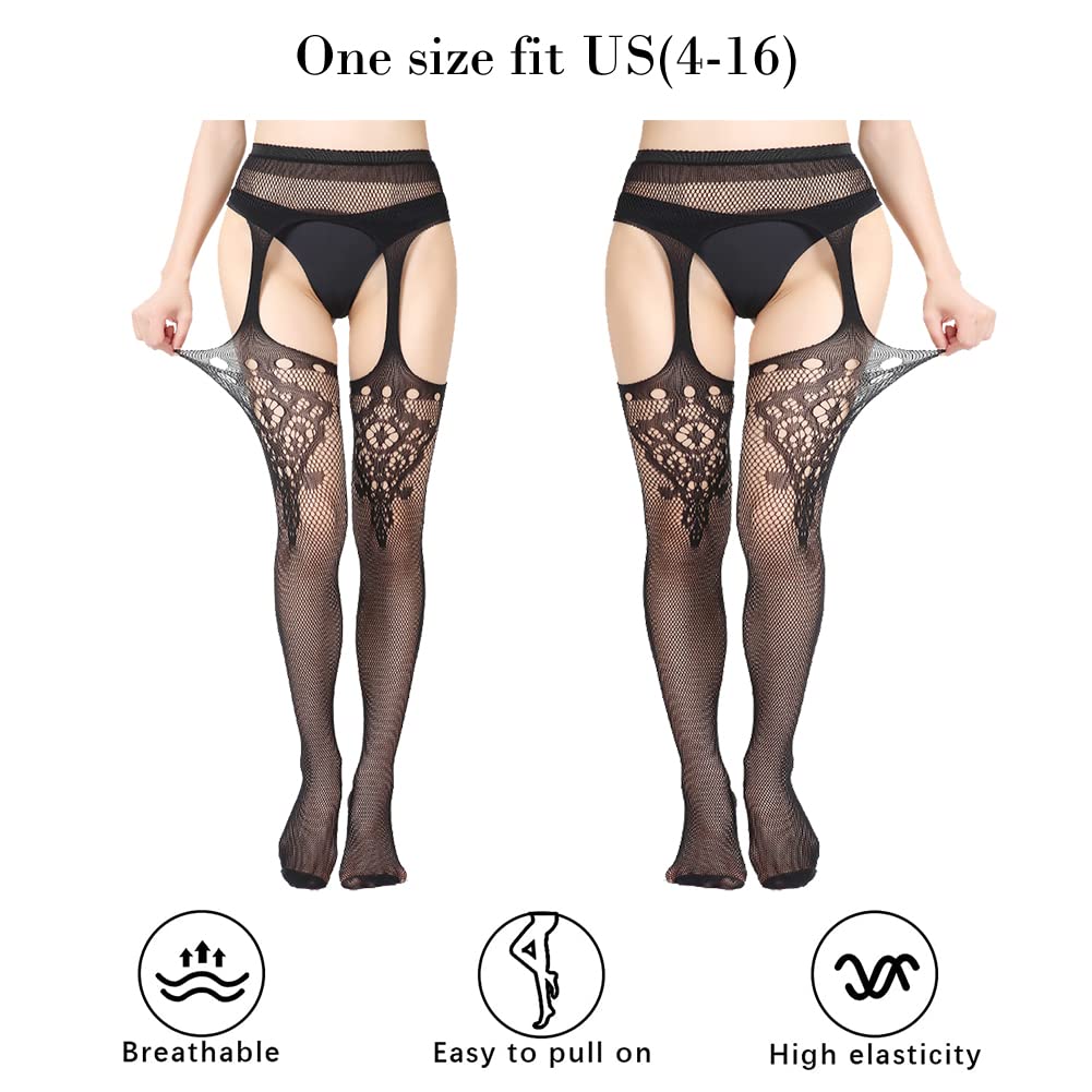 Sexy Women's High Waist Fishnet Stockings with Suspenders - Stretchy Pantyhose for Date Night & Cosplay Outfits