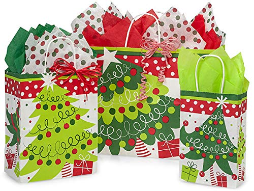 Set of 6 Eco-Friendly Christmas Gift Bags with Tissue Paper - 3 Sizes (Small, Medium, Large) | 100% Recyclable Holiday Shopping Bags | Perfect for Christmas Gifts, Party Favors & Retail Packaging