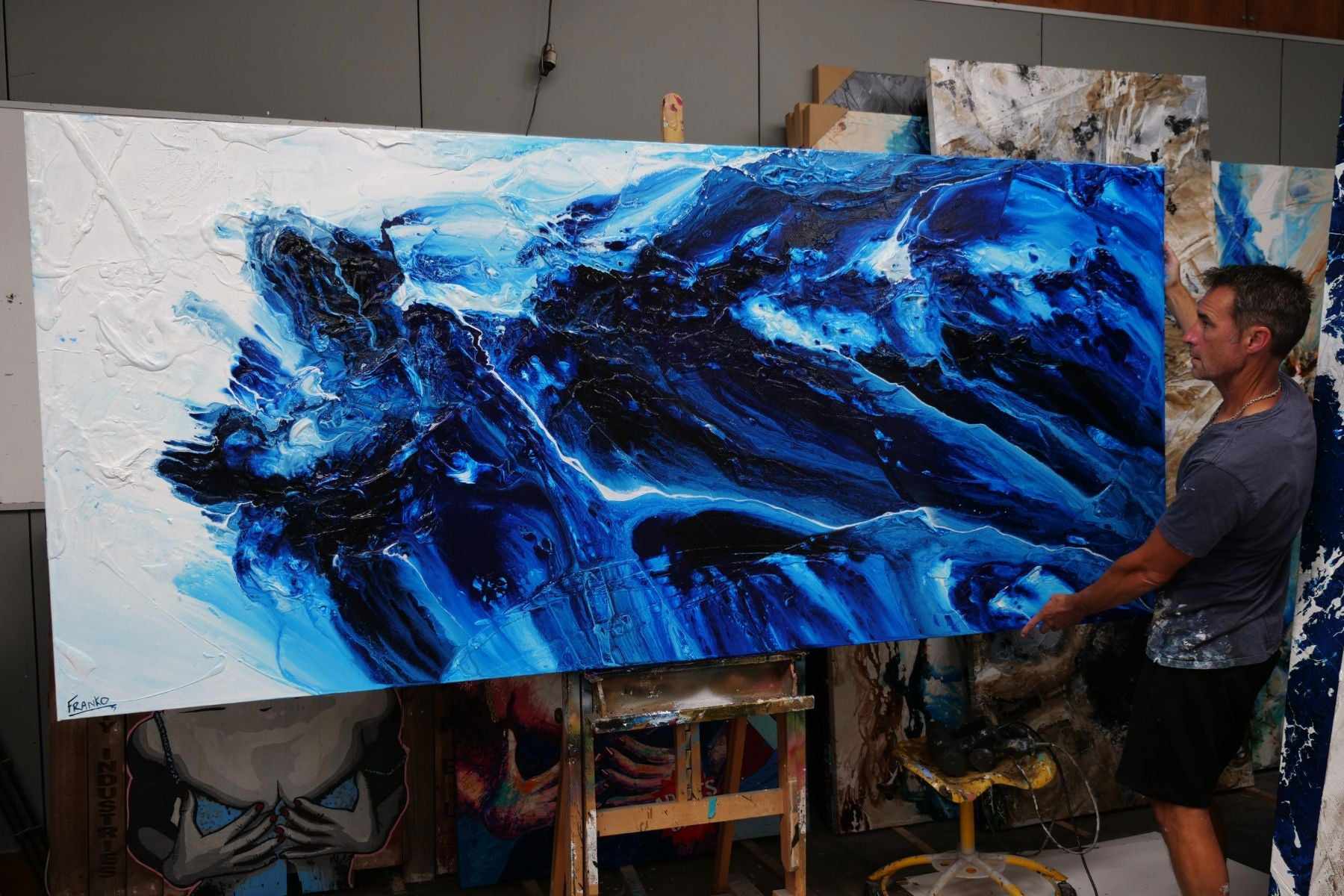 Coastal Existence 270cm x 120cm Blue White Textured Abstract Canvas Wall Art - Perfect for Living Room, Bedroom & Office Decor