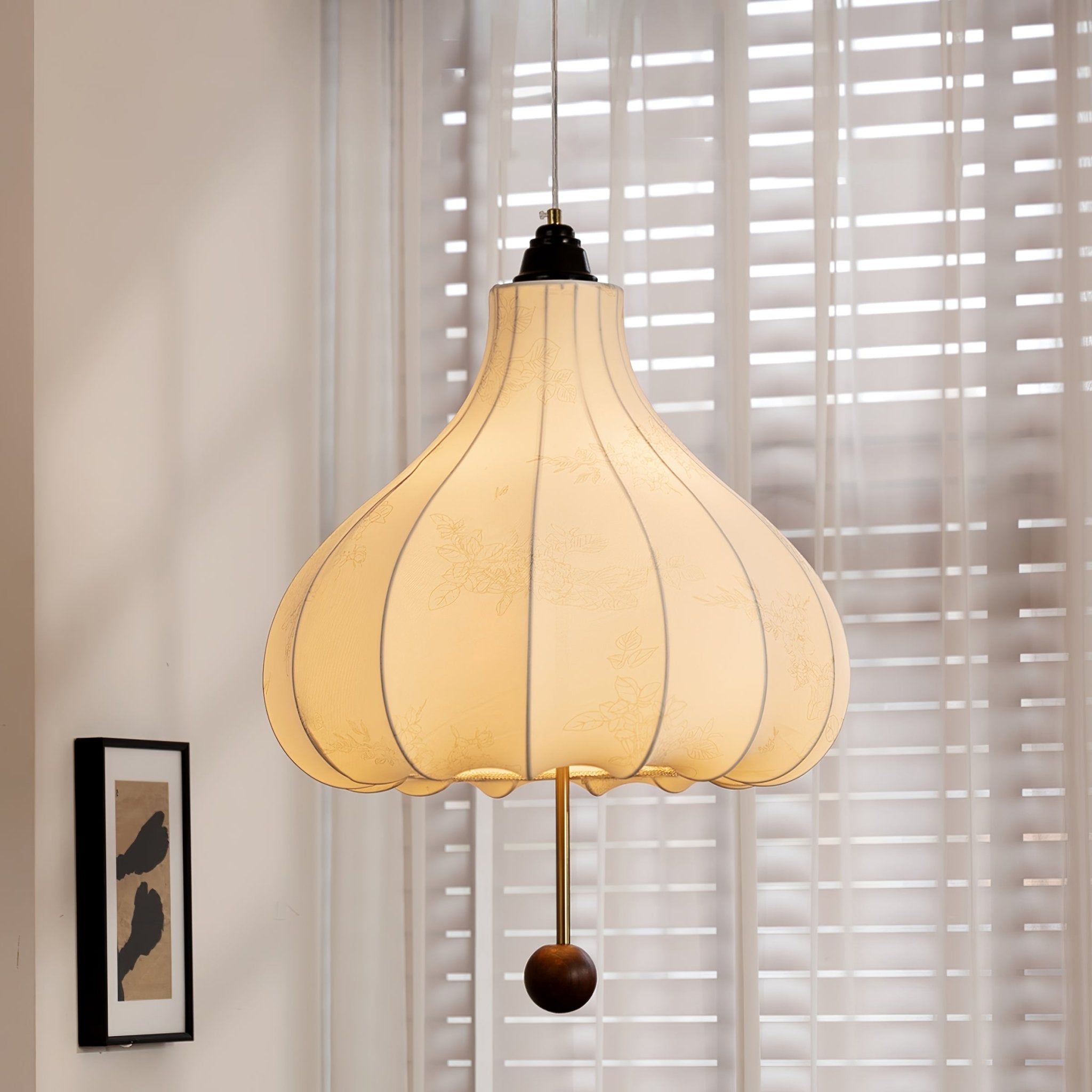 Handmade Chestnut Fabric Pendant Light - Modern Boho Hanging Lamp for Living Room, Bedroom, or Dining Room Decor