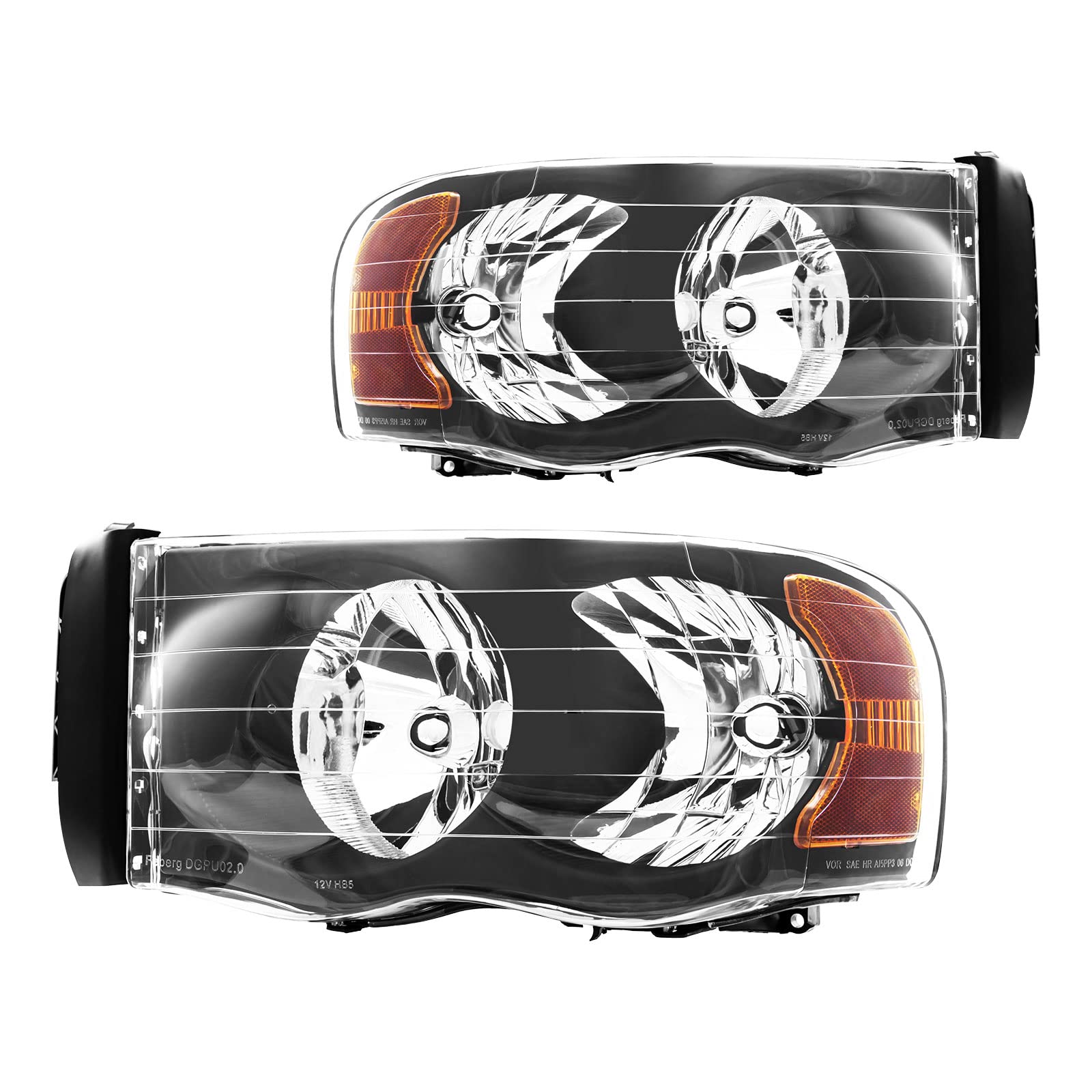 Torchbeam Headlight Assembly Replacement for Ram 1500 2500 3500 - Black Housing with Amber Reflector (Passenger & Driver Side) | Durable LED Headlights for Night Driving & Off-Road Adventures