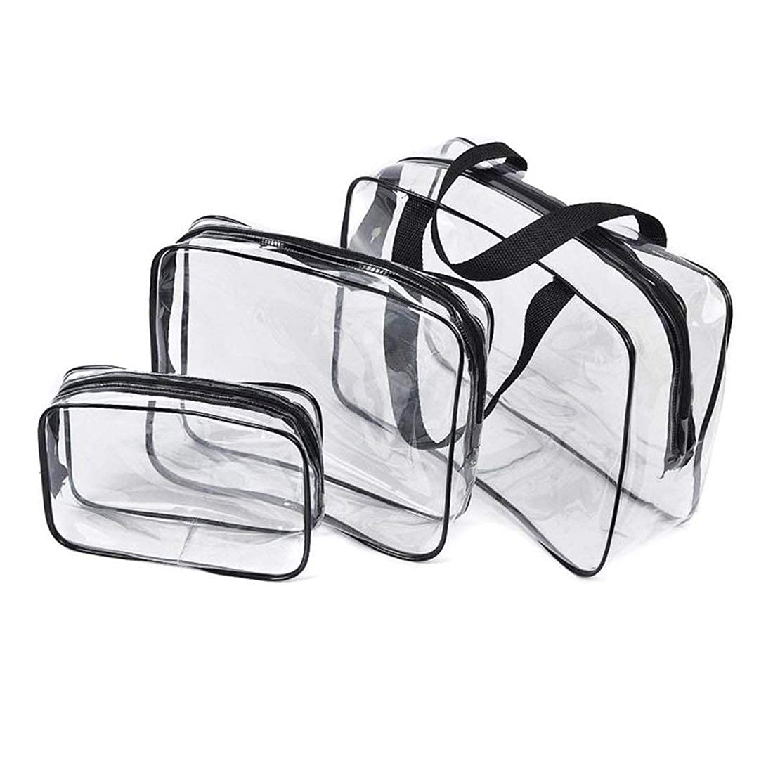 PrettyKrafts 3-Pack Clear Toiletry Bags for Travel - Waterproof Cosmetic & Makeup Organizer Pouch Set for Women & Men - Perfect for Airplane Carry-On, Gym, Camping & Vacation Essentials (Black)