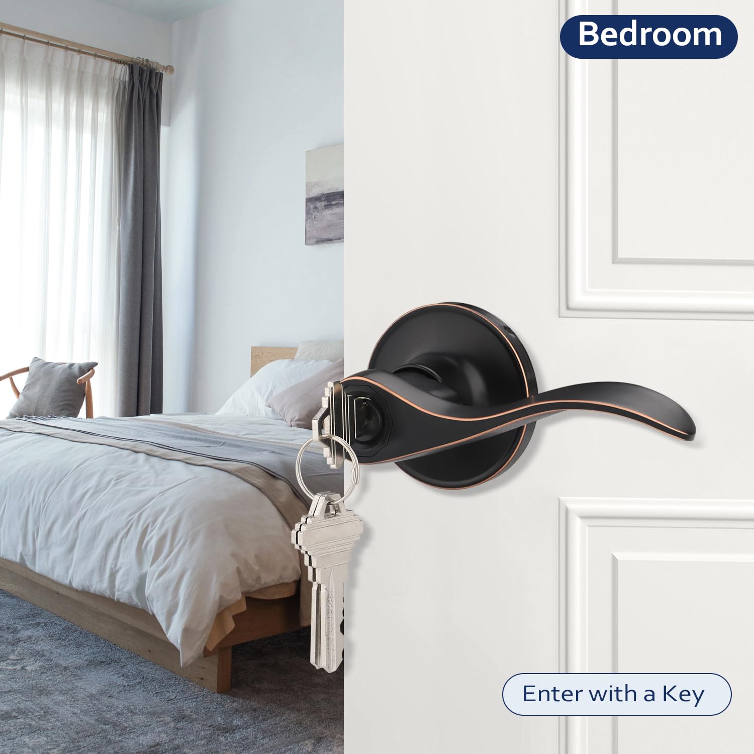 3 Pack Keyed Alike Entry Door Handles - Oil Rubbed Bronze Interior Door Knobs for Bedroom, Bathroom & Home Security - Universal Handing Lever Set (Perfect for Apartments, Offices & Residential Doors)