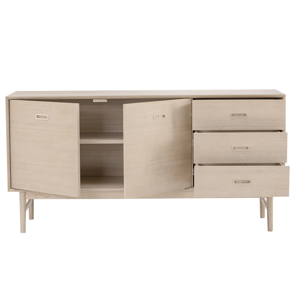 HAYTON 160cm White Oak Sideboard - Modern Storage Cabinet for Living Room, Dining Room & Entryway