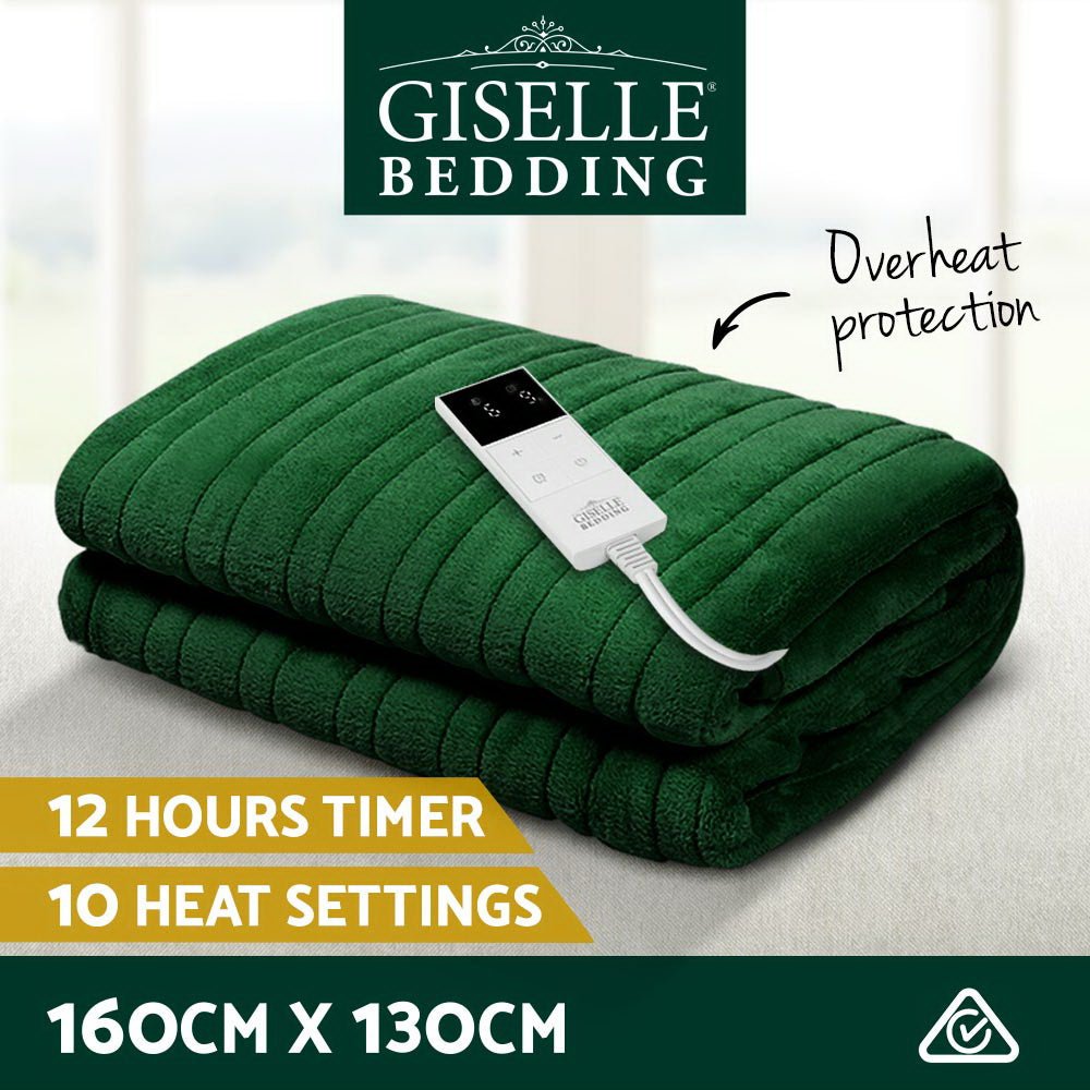 Electric Heated Blanket - Washable Flannel Throw Rug for Winter Warmth - Cozy Home Office & Bedroom Heating Blanket - Perfect for Snuggling on Couch, Sofa or Bed - Green