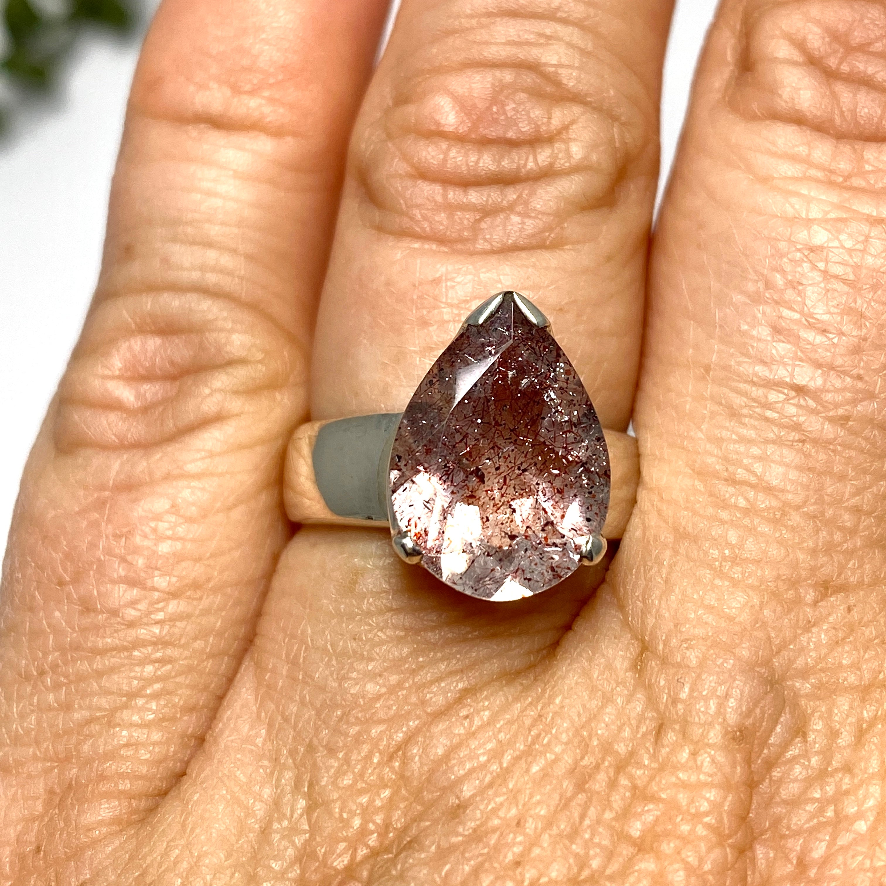 Lepidicrocite in Quartz Faceted Teardrop Ring - Size 7 - Natural Crystal Jewelry for Women - Perfect for Healing, Meditation & Spiritual Gifts