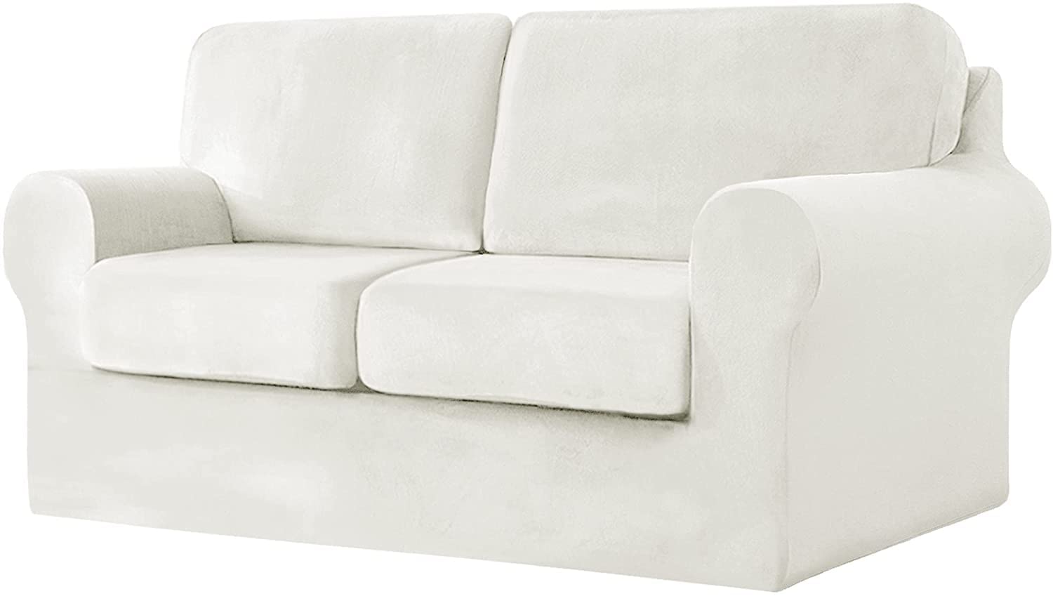 YYHSND 5-Piece Stretch Velvet Sofa Cover Set for 2-Seater Loveseat - Soft Pet-Friendly Couch Slipcover with Separate Backrests & Elastic Band (White) - Perfect for Living Room, Family Room & Pet-Friendly Homes