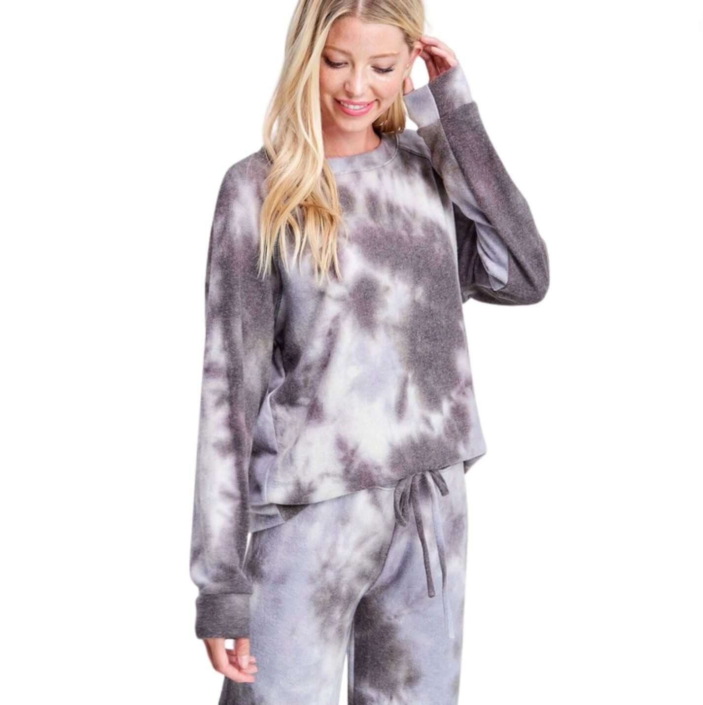Soft Plush Gray & Lavender Tie Dye Lounge Set - Made in USA - Cozy Home Wear for Relaxing & Lounging