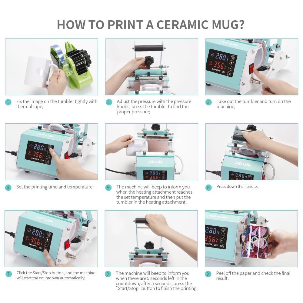 PYD Life 110V Mini Mug Heat Press Machine - Mint Green Tumbler Heat Press with Touch Screen for 11-15oz Sublimation Mugs & 18oz Sublimation Glass - Perfect for DIY Custom Drinkware, Home Business & Personalized Gifts