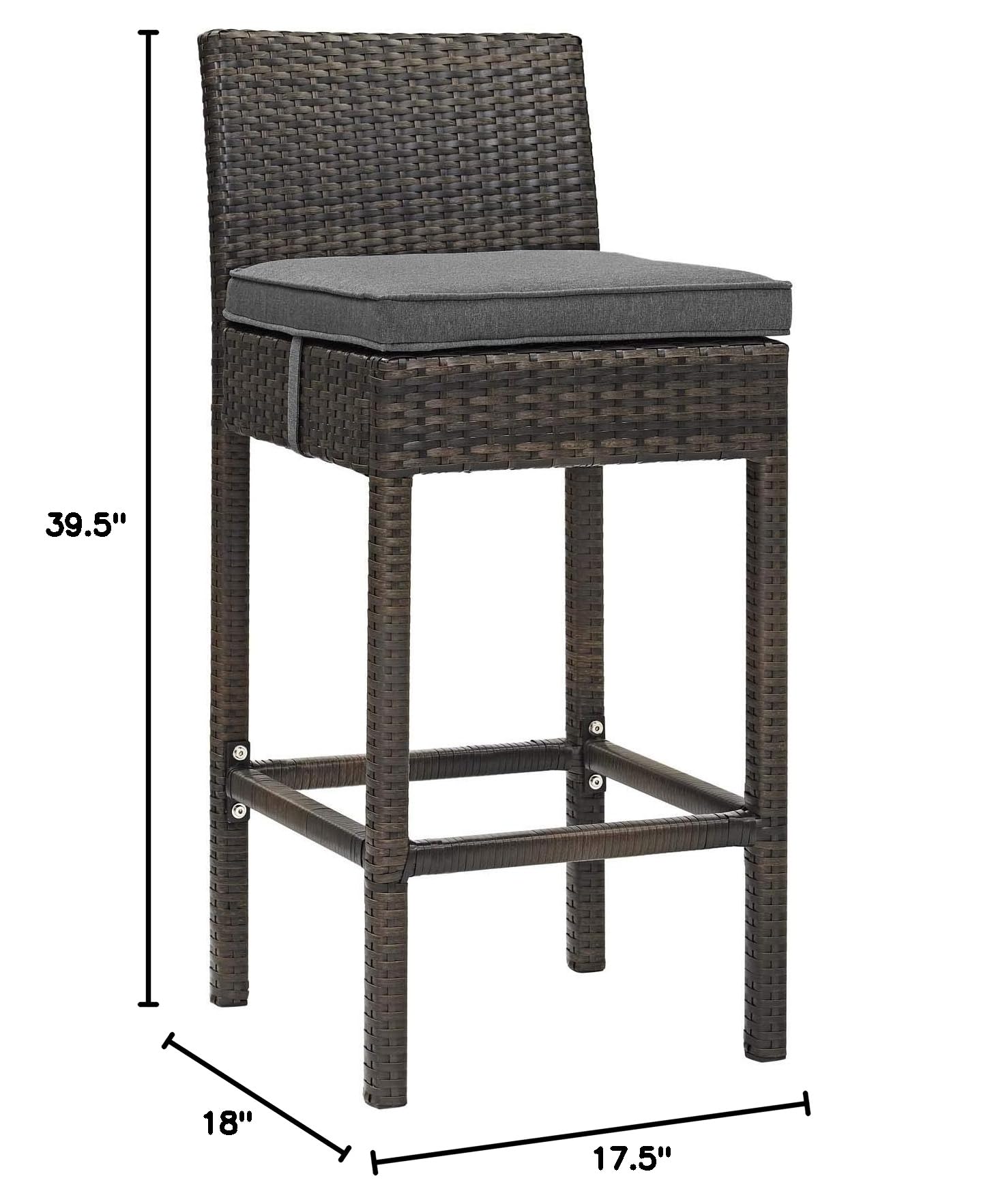 Modway Conduit Wicker Rattan Bar Stool - Outdoor Patio Dining Chair with Comfortable Cushion, Brown Charcoal - Perfect for Backyard, Poolside & Garden Entertaining