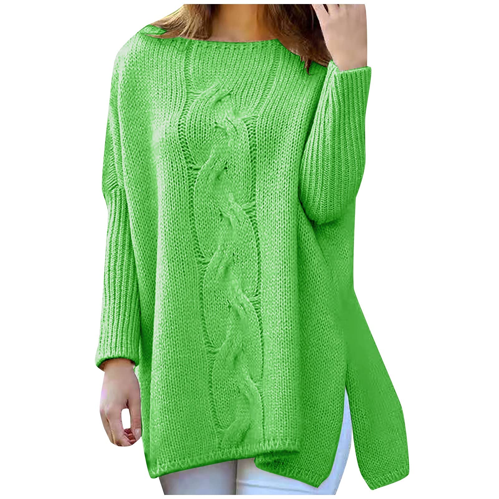 Plus Size Winter Clothes for Tall Women - Warm Long Sleeve Round Neck Loose Casual Tops with Side Slits | Perfect for Office, Travel & Everyday Wear