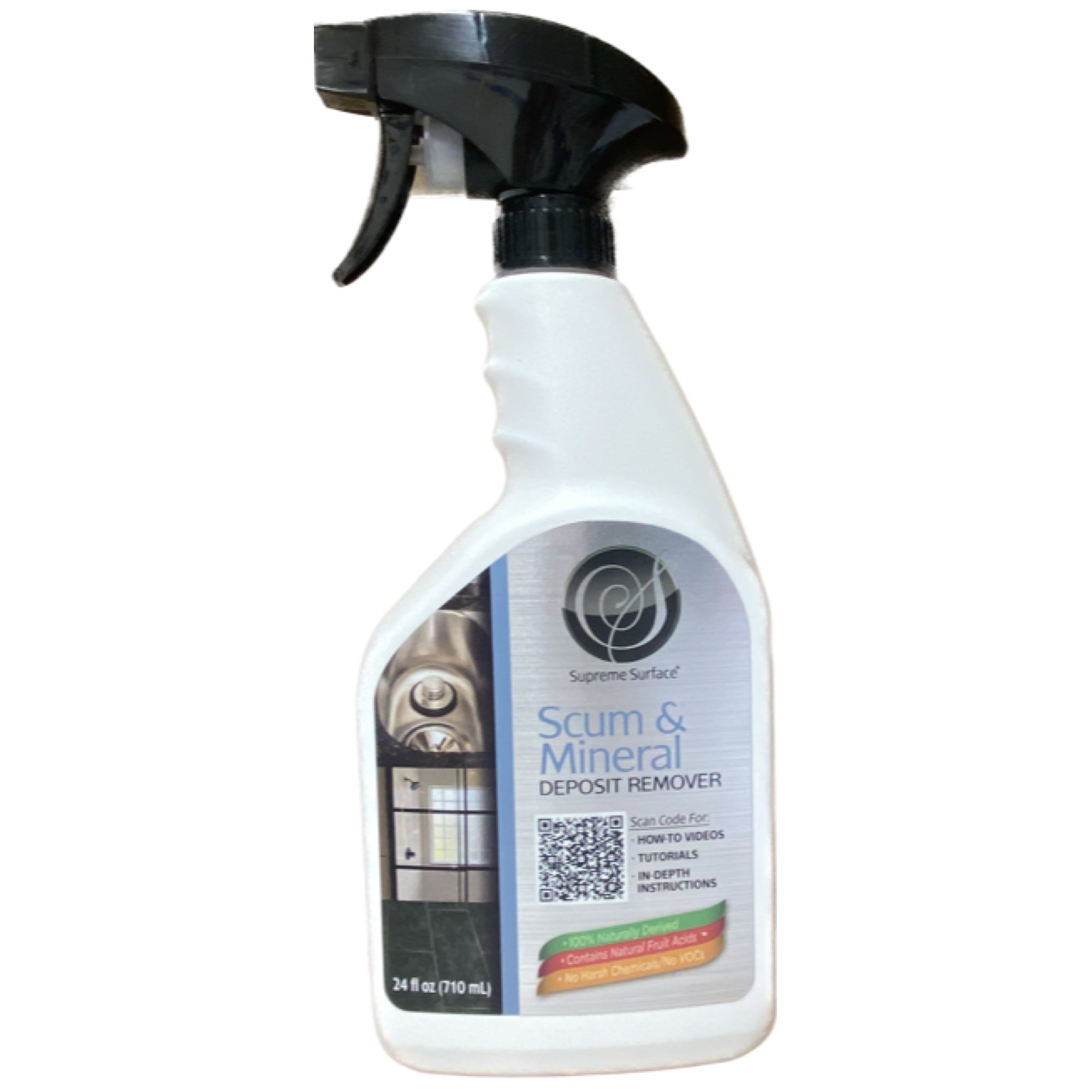 Scum & Mineral Deposit Remover Spray - 24oz Heavy Duty Cleaner for Bathroom, Shower, Sink & Tile - Eliminates Hard Water Stains, Soap Scum & Rust - Safe for Chrome, Stainless Steel & Porcelain
