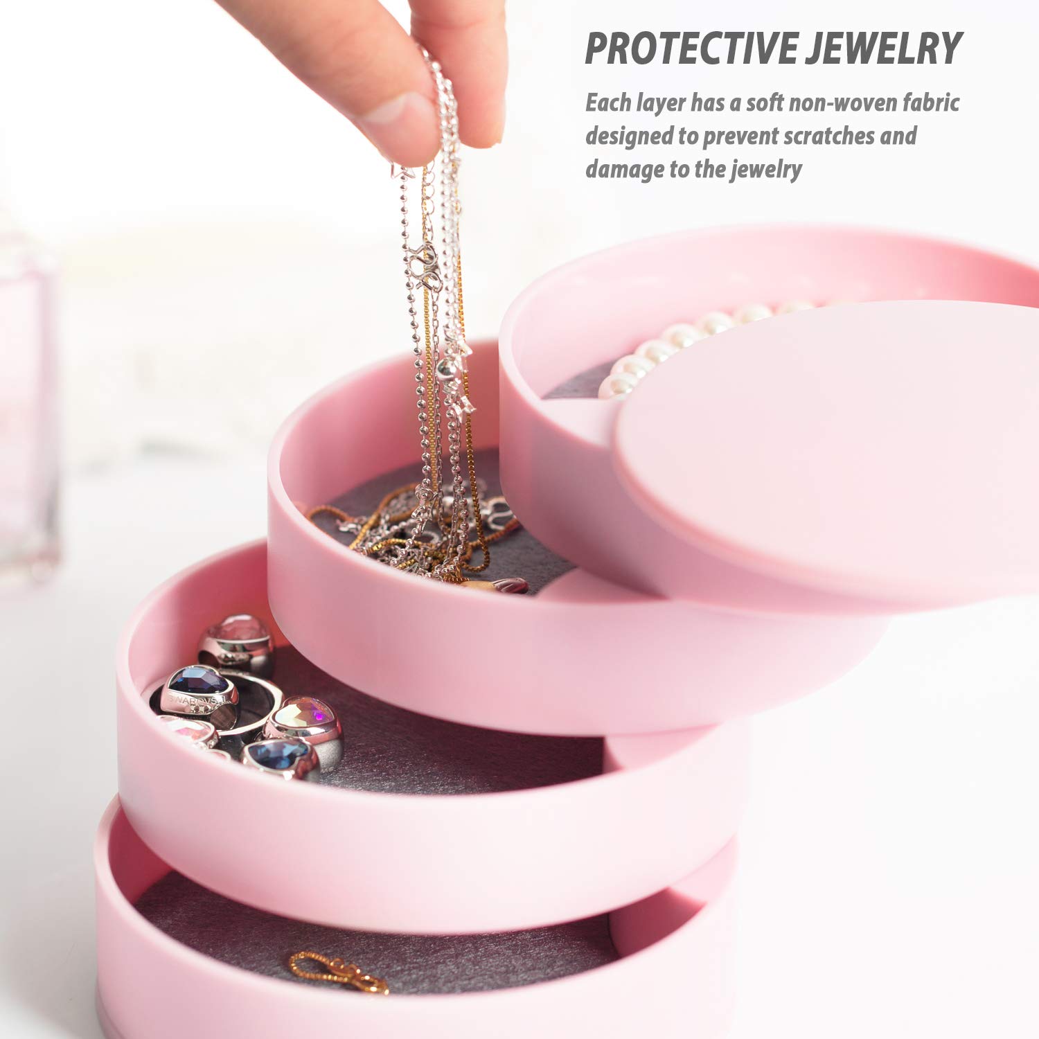HengLiSam 4-Layer Rotating Jewelry Organizer Box with Lid - Premium Jewelry Storage for Earrings, Rings, Bracelets & Accessories | Perfect for Travel, Vanity & Gift Giving