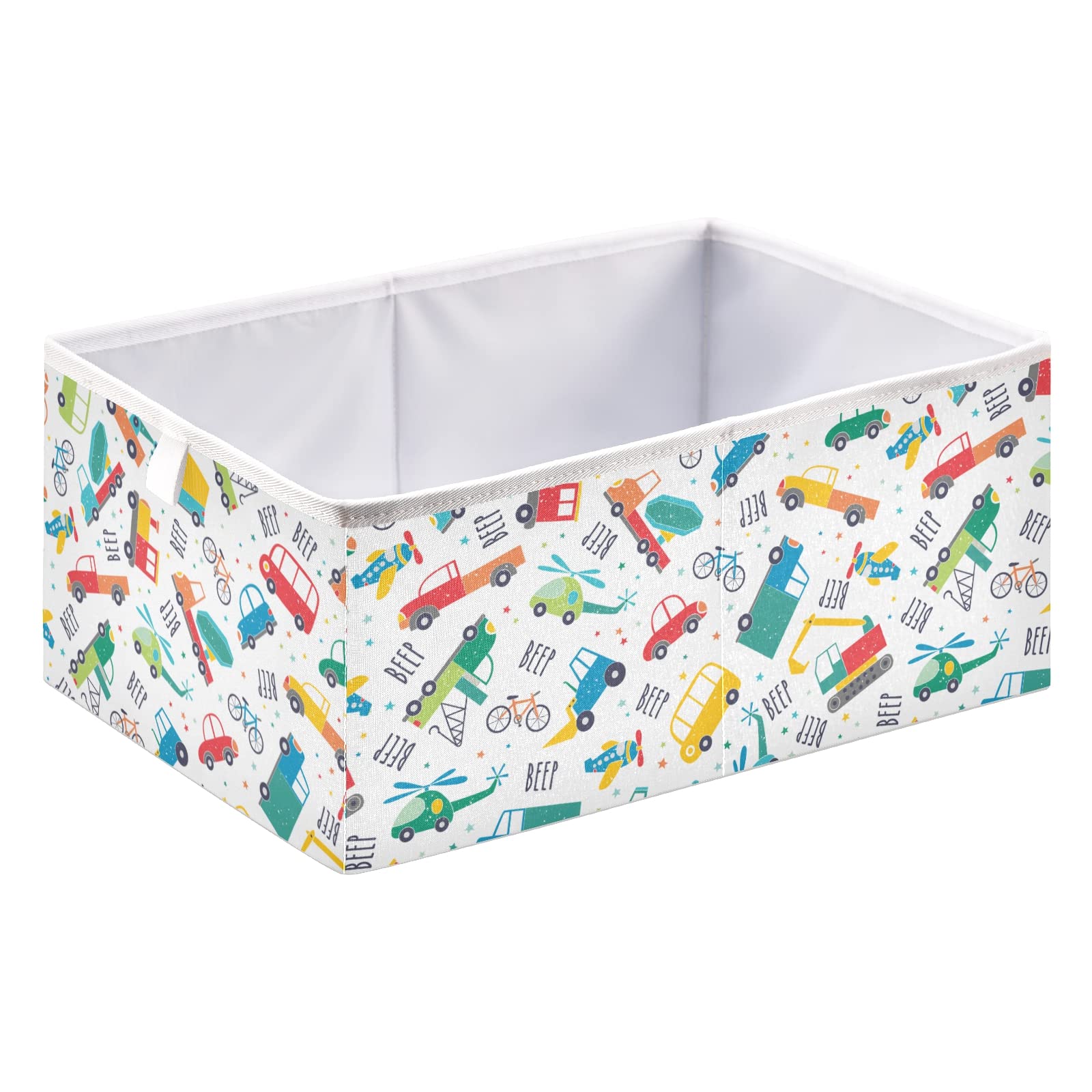 Foldable Collapsible Cartoon Vehicle Storage Bins - 11 x 11 Inch Organizer Boxes for Shelves, Closet, Pantry & Nursery | Space-Saving Home Organization Solution for Toys, Clothes & Household Items
