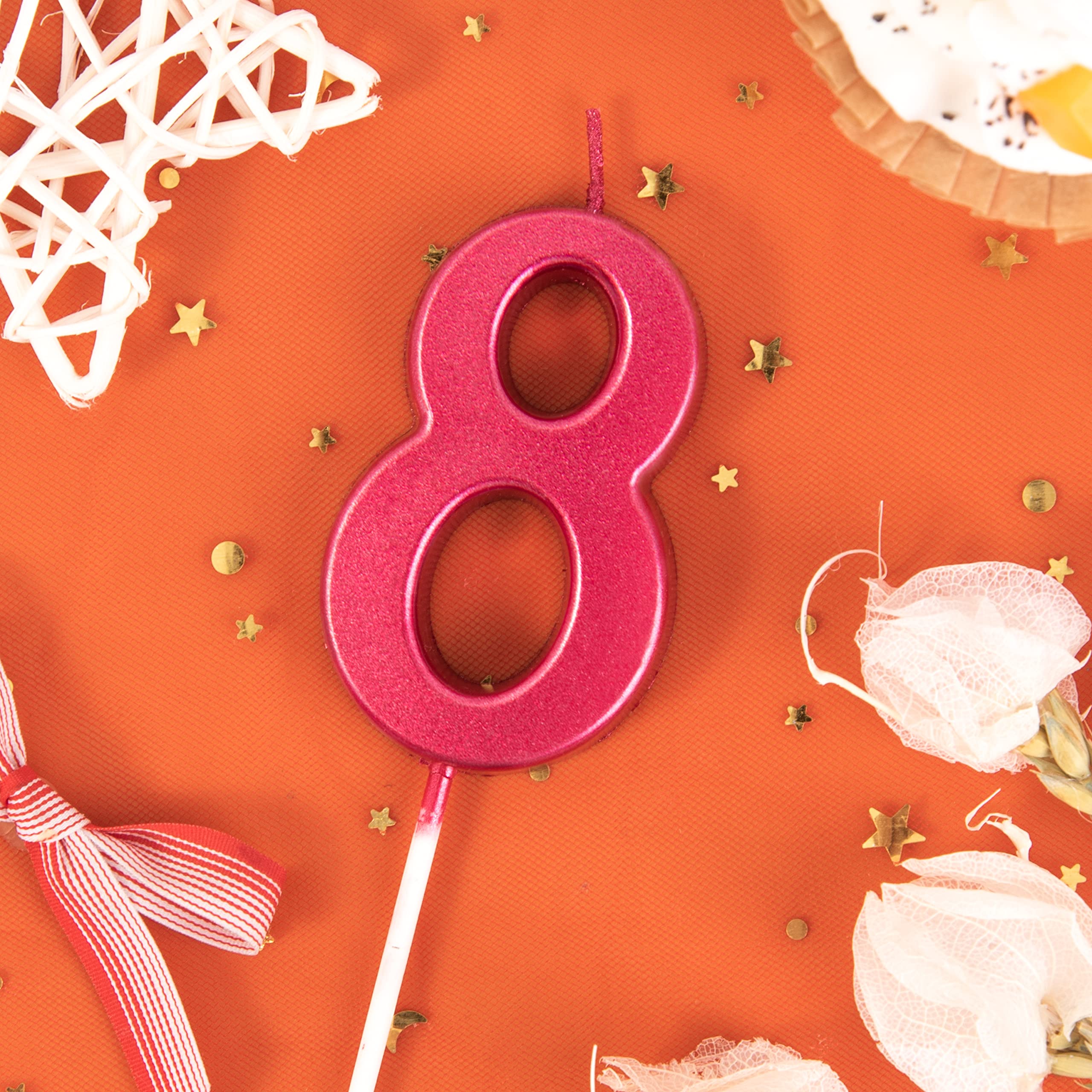 PHD CAKE 2.76 Inch Modern Red Number 8 Birthday Candles - Premium Cake Decorations for Birthday Parties, Anniversaries & Celebrations