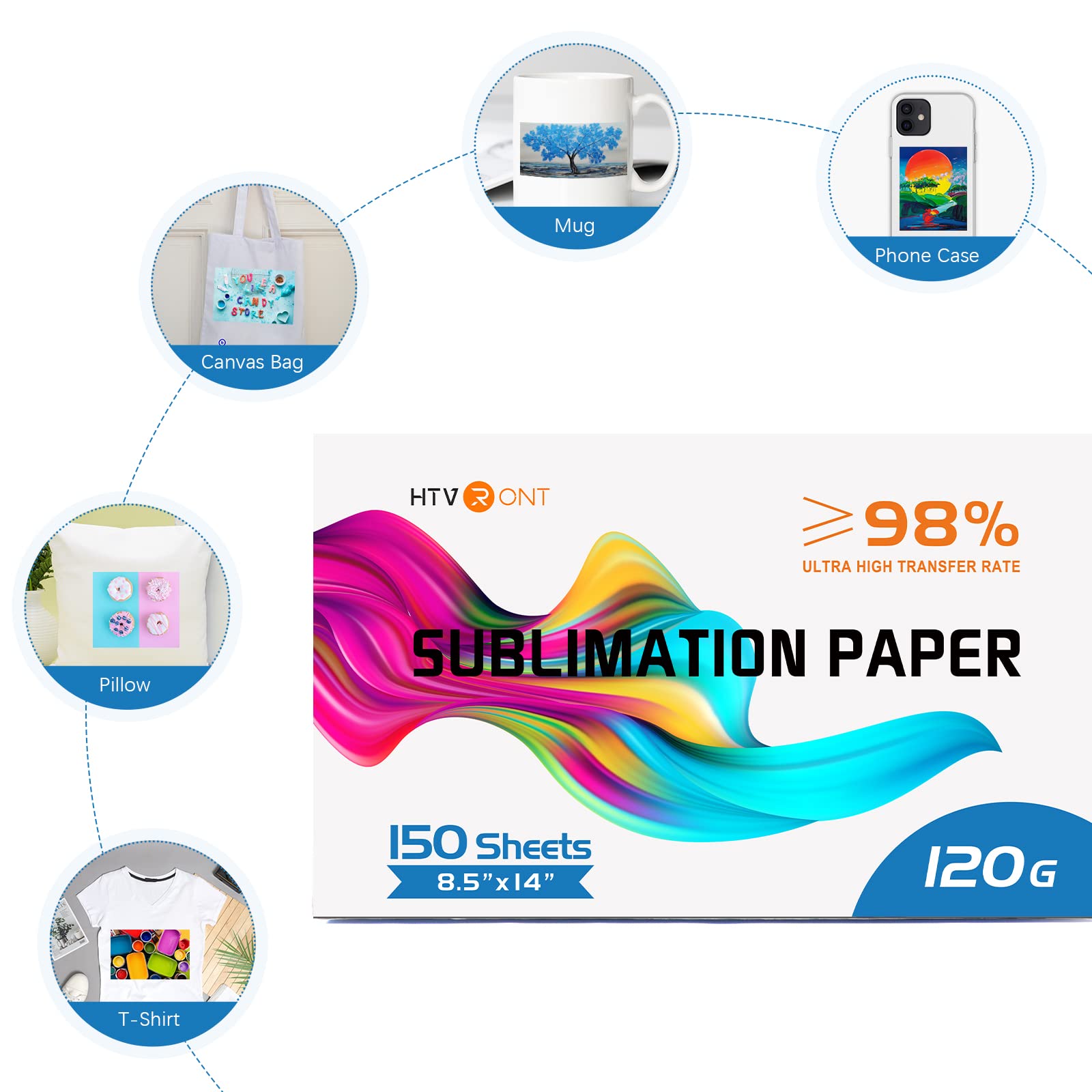 HTVRONT Sublimation Paper 8.5x14 Inches - 150 Sheets High-Quality Heat Transfer Paper for Inkjet Printers (120gsm) | Perfect for T-Shirts, Mugs, Tumblers & DIY Sublimation Projects