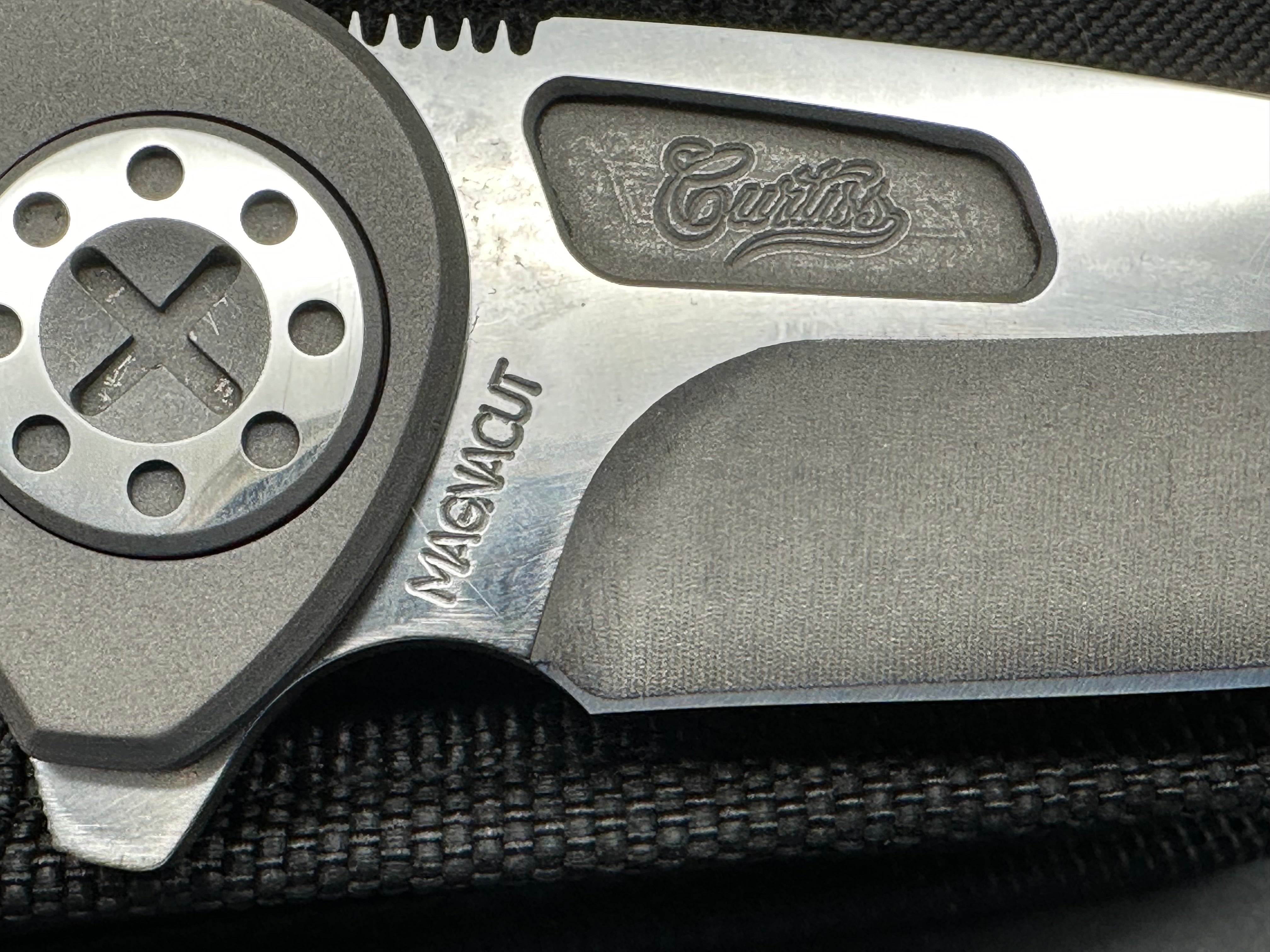 Curtiss Custom Knives F3 Medium Wharncliffe Flipper Knife - Titanium Frame, Stonewash Finish, Magnacut Blade | EDC, Outdoor Survival, Tactical Gear, Hunting & Camping Accessories