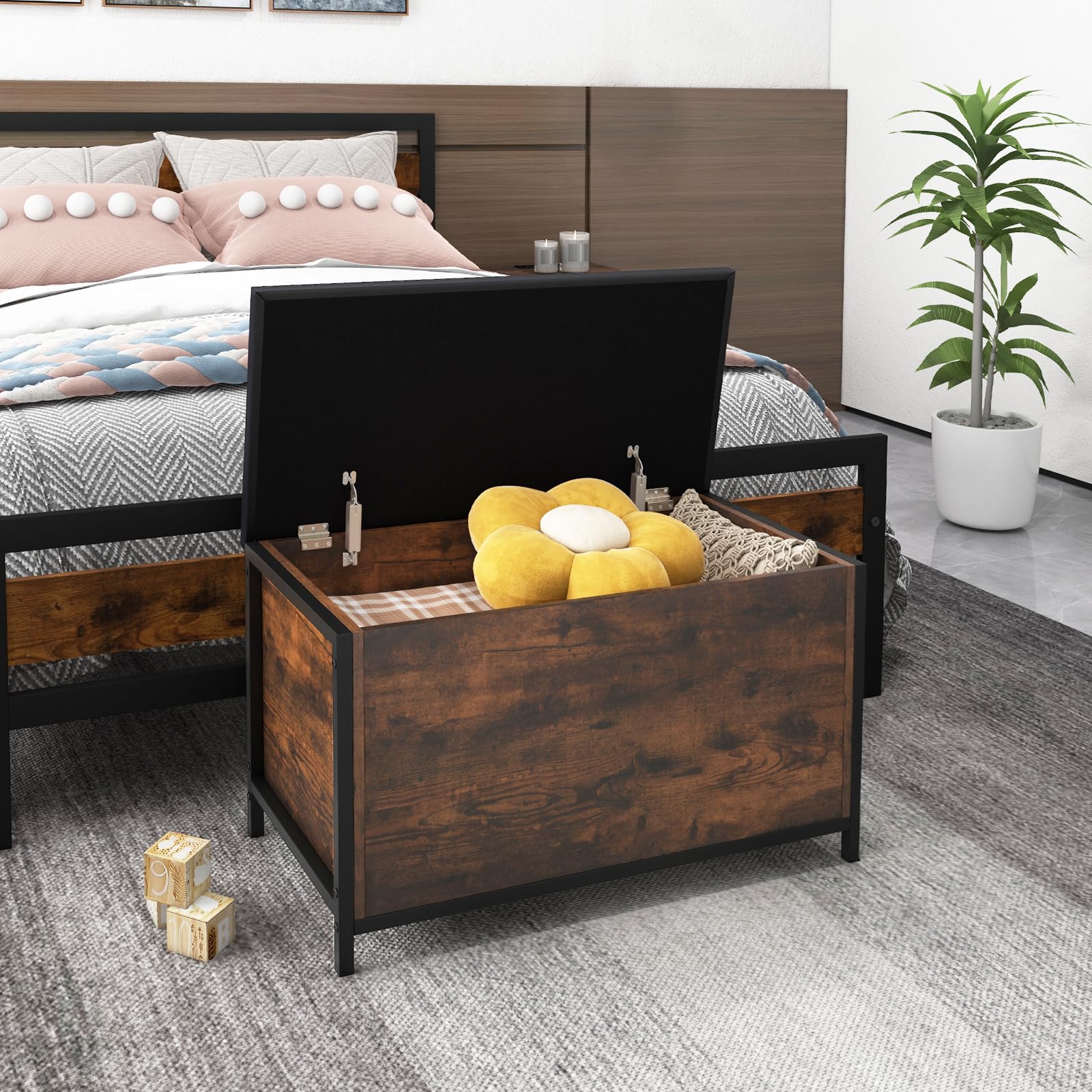 Industrial Style GLACER Entryway Storage Bench with Padded Seat - 32 x 16 x 19.5 Inches - Multi-Functional Storage Chest for Bedroom, Living Room, Hallway - Perfect for Organizing Shoes, Blankets & Home Decor